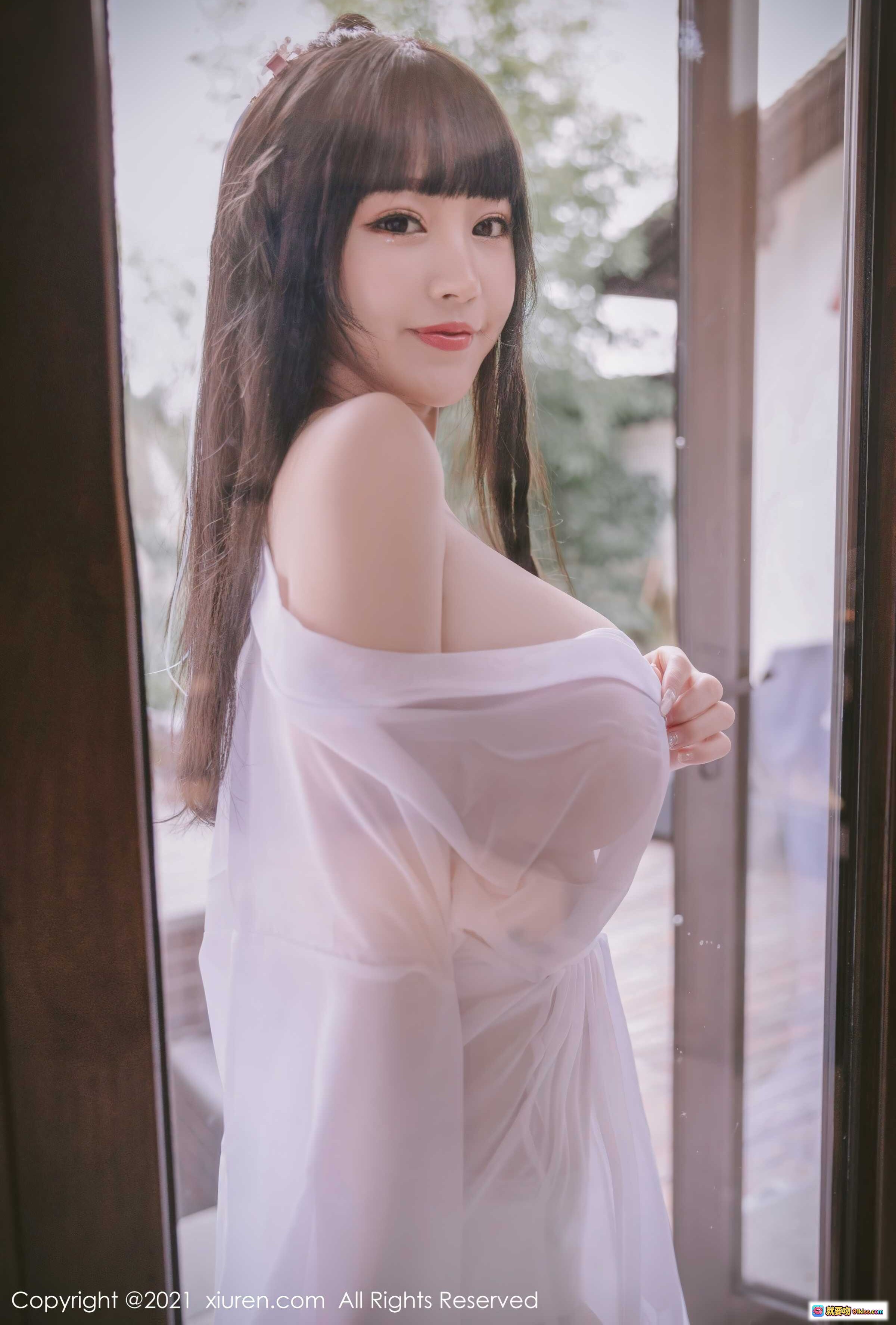 图片[3] - 朱可儿Flower古风写真｜白色薄纱透视装｜羽毛装饰｜户外竹林背景｜秀人网No.3749高清美图 - 就要吻