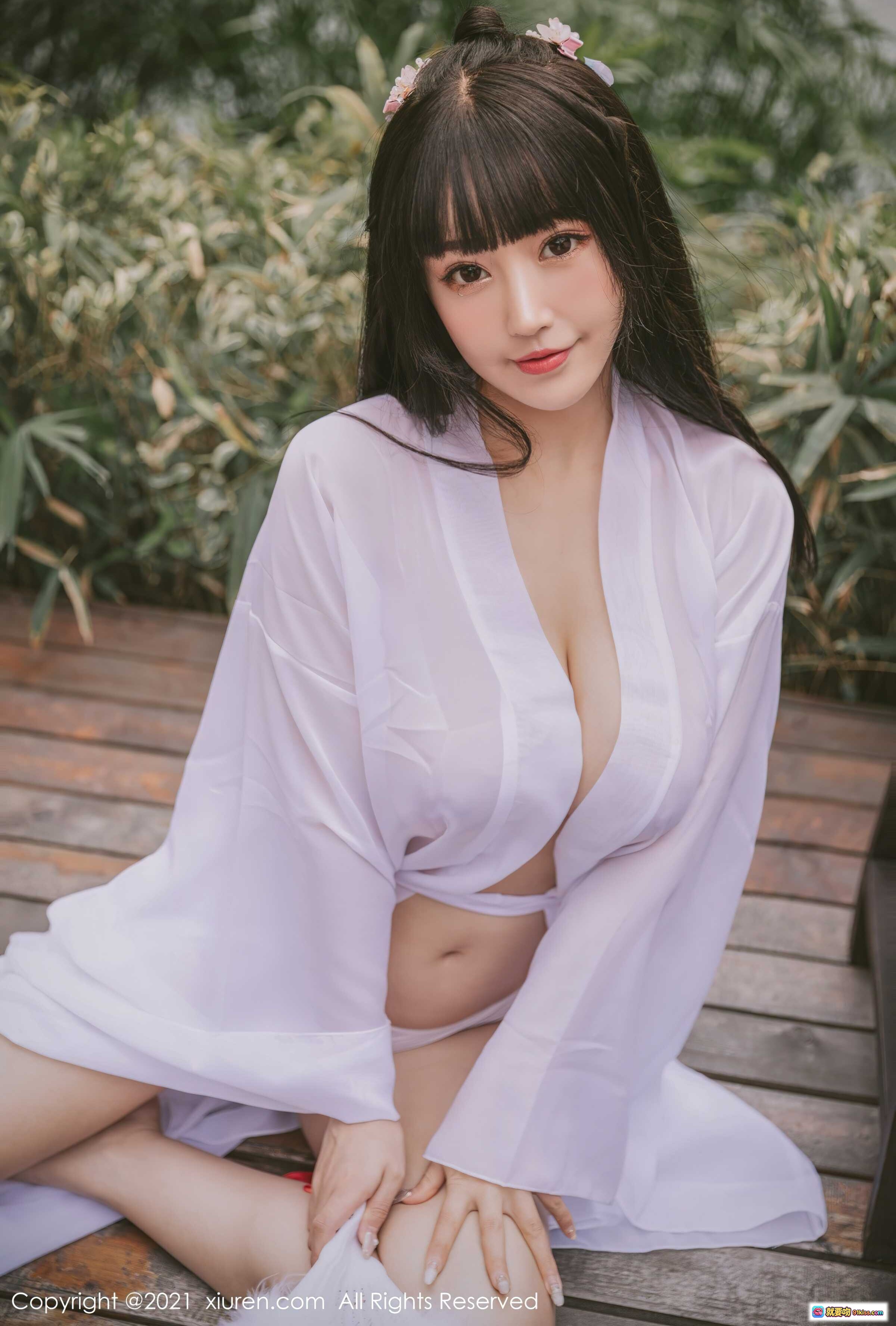 图片[10] - 朱可儿Flower古风写真｜白色薄纱透视装｜羽毛装饰｜户外竹林背景｜秀人网No.3749高清美图 - 就要吻