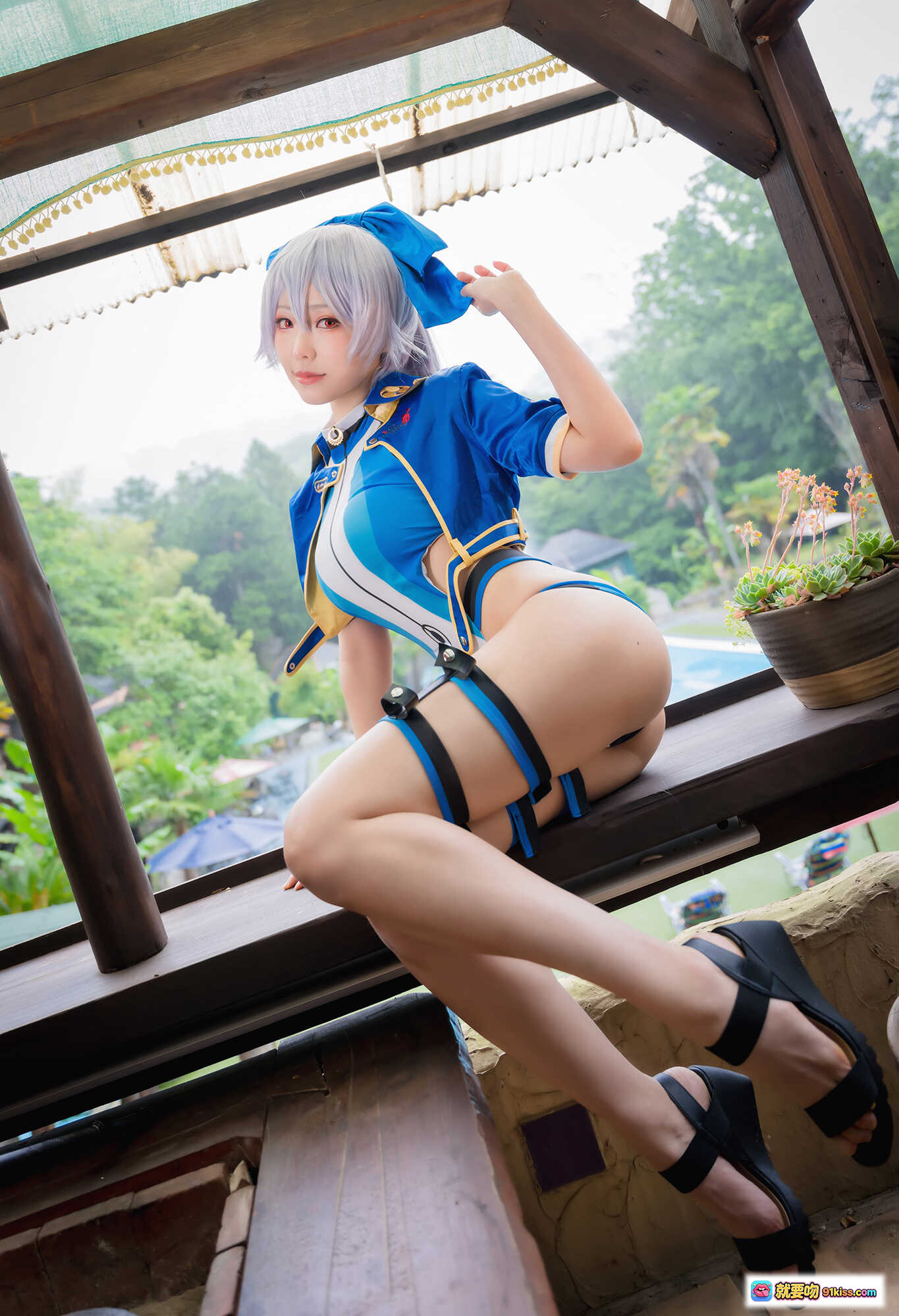 图片[8] - ElyEE子 NO.068 巴御前 Cosplay 精美写真 24P 45MB 蓝色战衣 白发少女 户外木亭 情绪氛围感 高清美图 - 就要吻