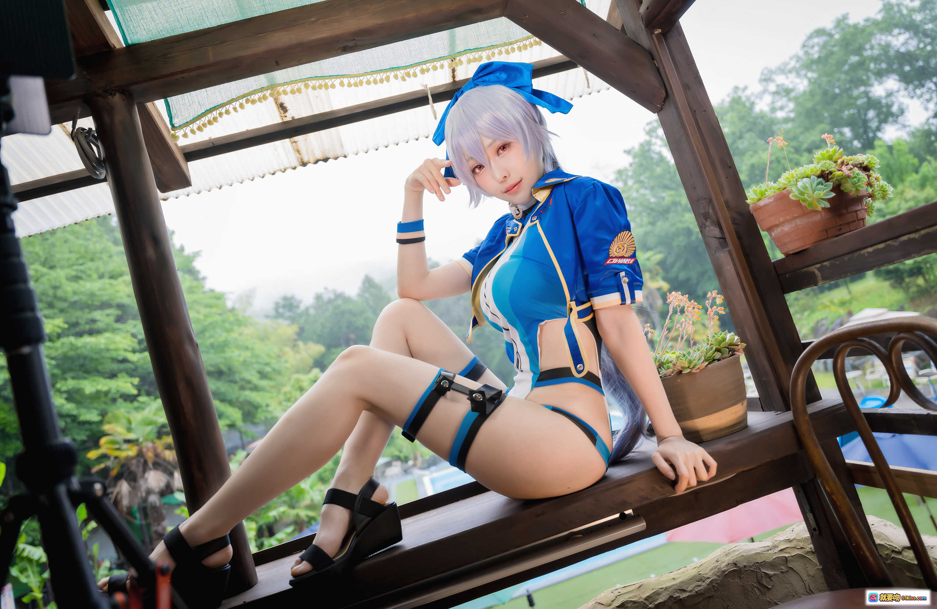 图片[1] - ElyEE子 NO.068 巴御前 Cosplay 精美写真 24P 45MB 蓝色战衣 白发少女 户外木亭 情绪氛围感 高清美图 - 就要吻