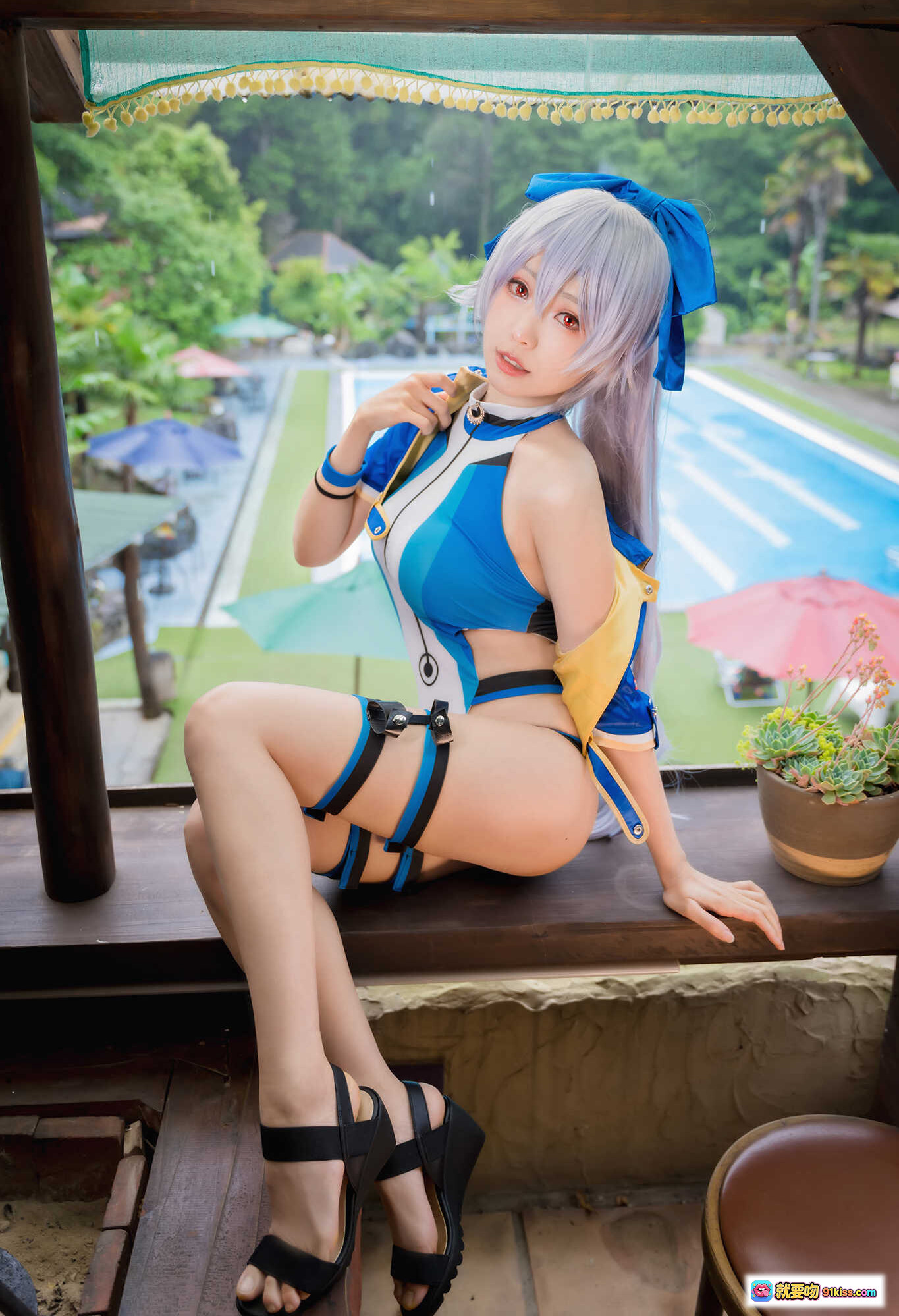 图片[9] - ElyEE子 NO.068 巴御前 Cosplay 精美写真 24P 45MB 蓝色战衣 白发少女 户外木亭 情绪氛围感 高清美图 - 就要吻