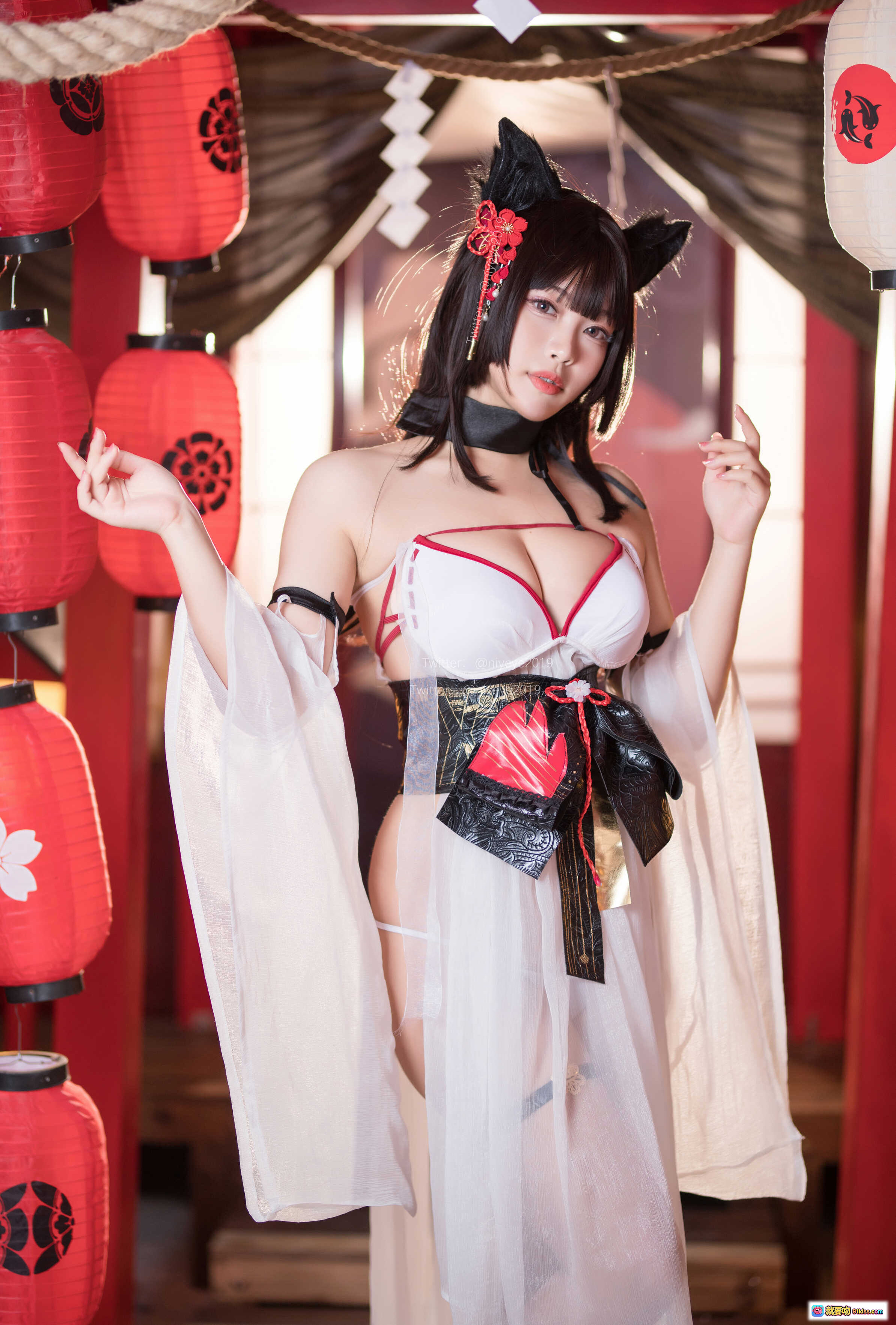 图片[4] - 白烨VOL.036猫耳湿身泳装写真｜樱花背景日系性感Cosplay｜61P高清美图 - 就要吻