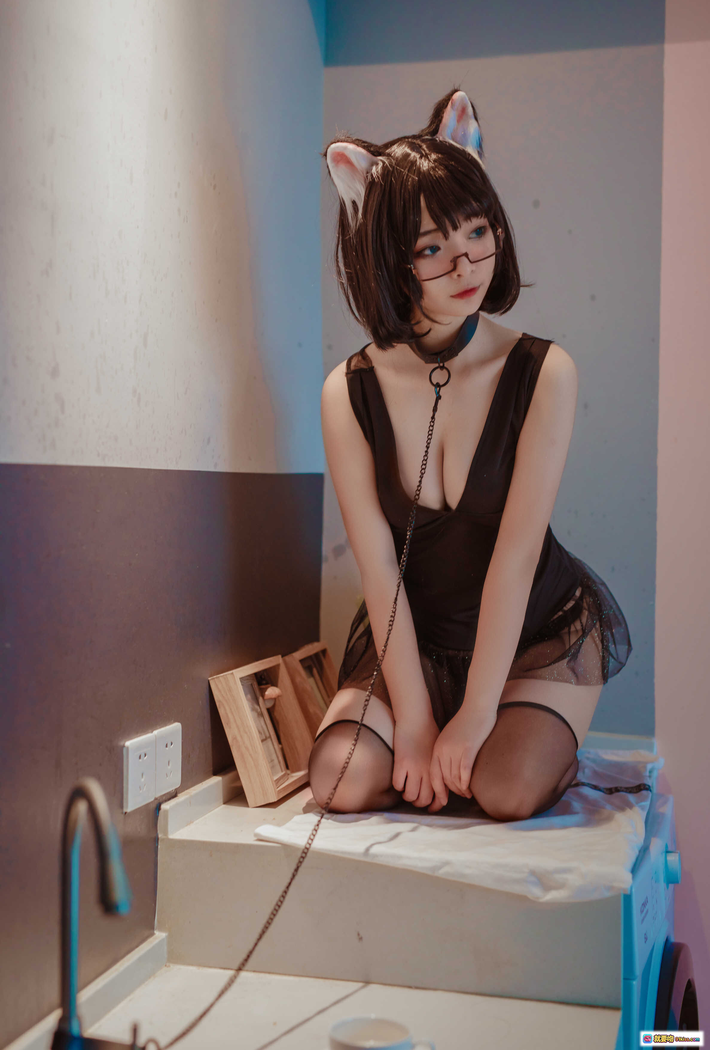 图片[6] - yuuhui玉汇NO.001猫耳黑裙cos写真 甜美眼镜少女 猫尾丝袜性感私房照 10P高清图集 - 就要吻