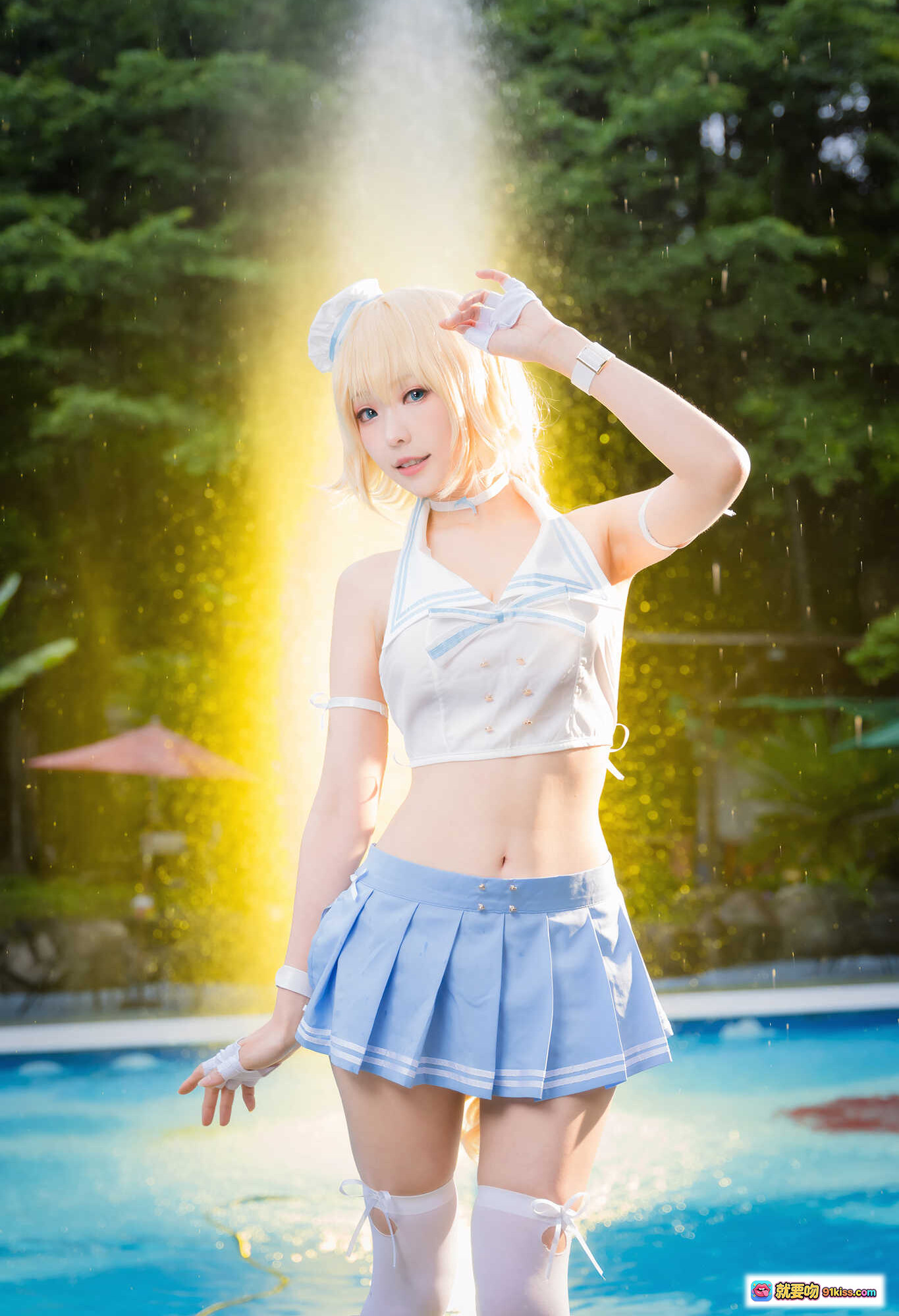 图片[7] - ElyEE子NO.069圣女贞德cosplay泳池写真 金发双马尾 白蓝系服装 水花飞溅自然光户外拍摄 22P高清图集 - 就要吻