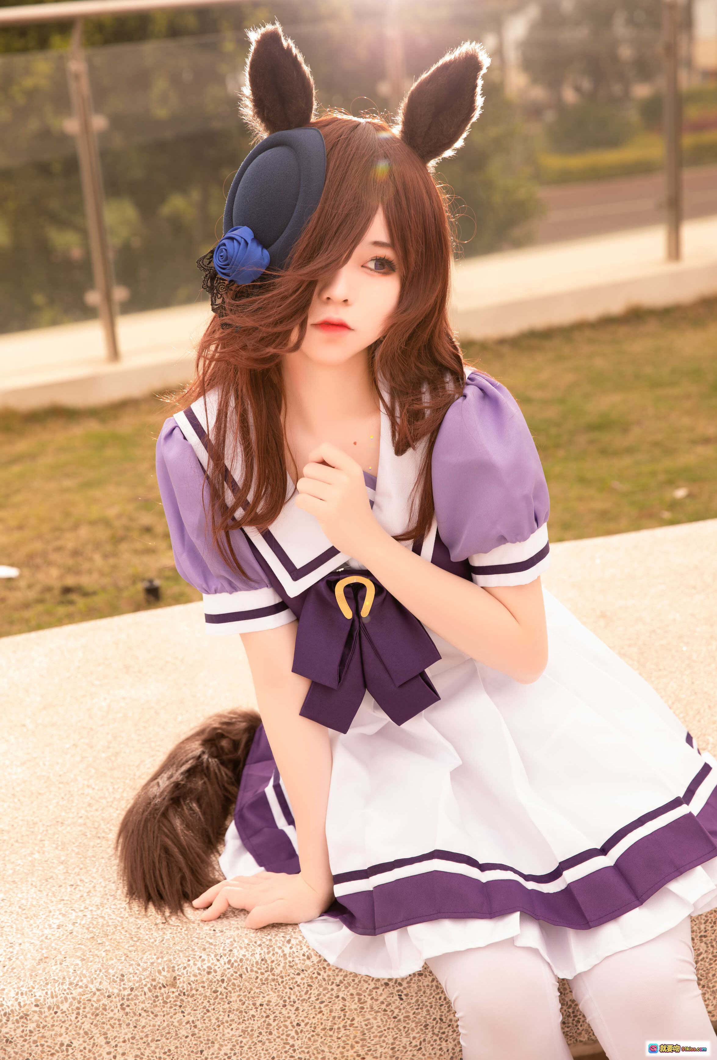 图片[1] - 赛马娘米浴cosplay紫白水手服兔耳造型户外写真美图集锦 - 就要吻