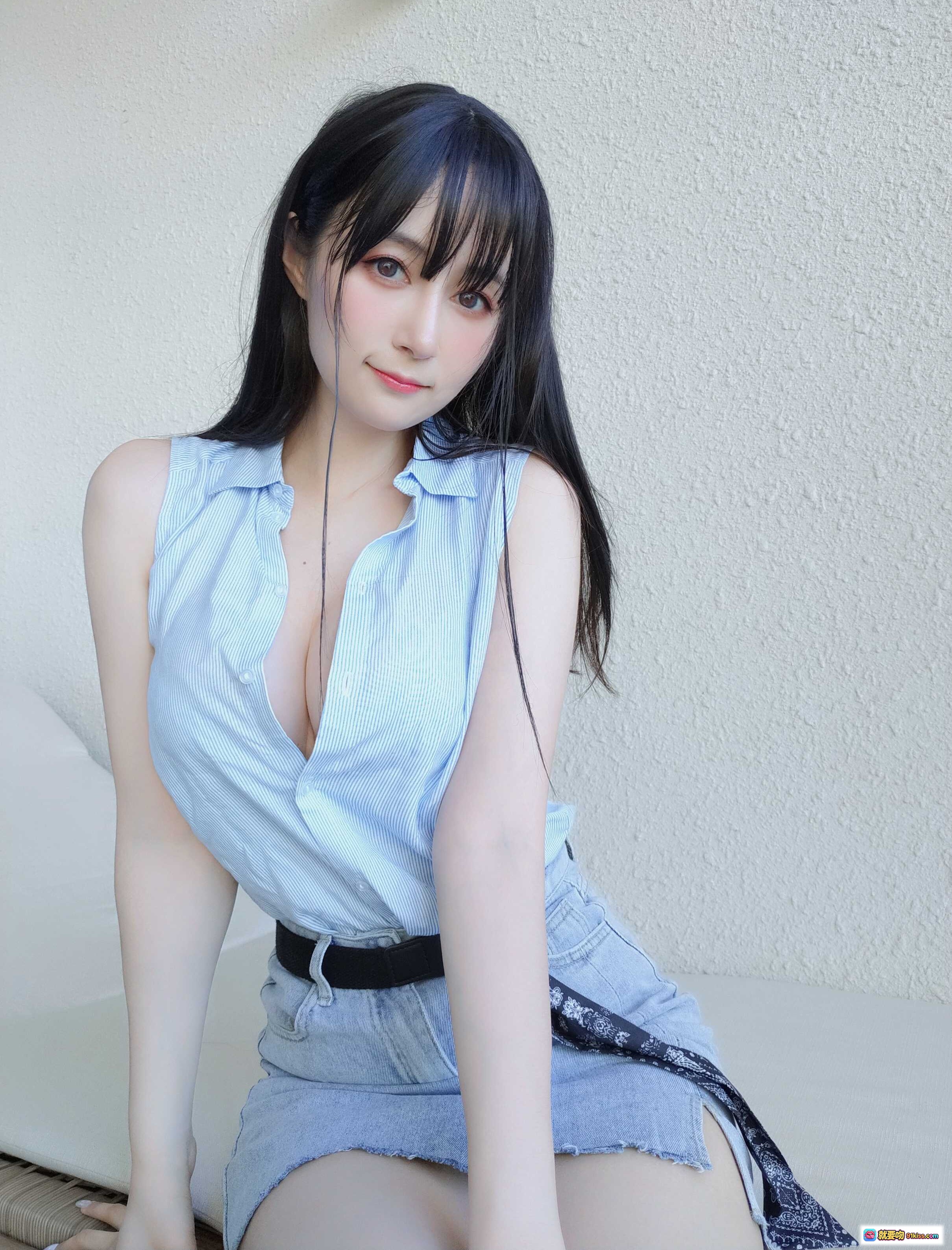 图片[2] - 白银81 NO.086 9月会员合集 2021-09-04 蓝色蕾丝内衣搭配条纹衬衫 自拍镜前写真 清新甜美风格 - 就要吻