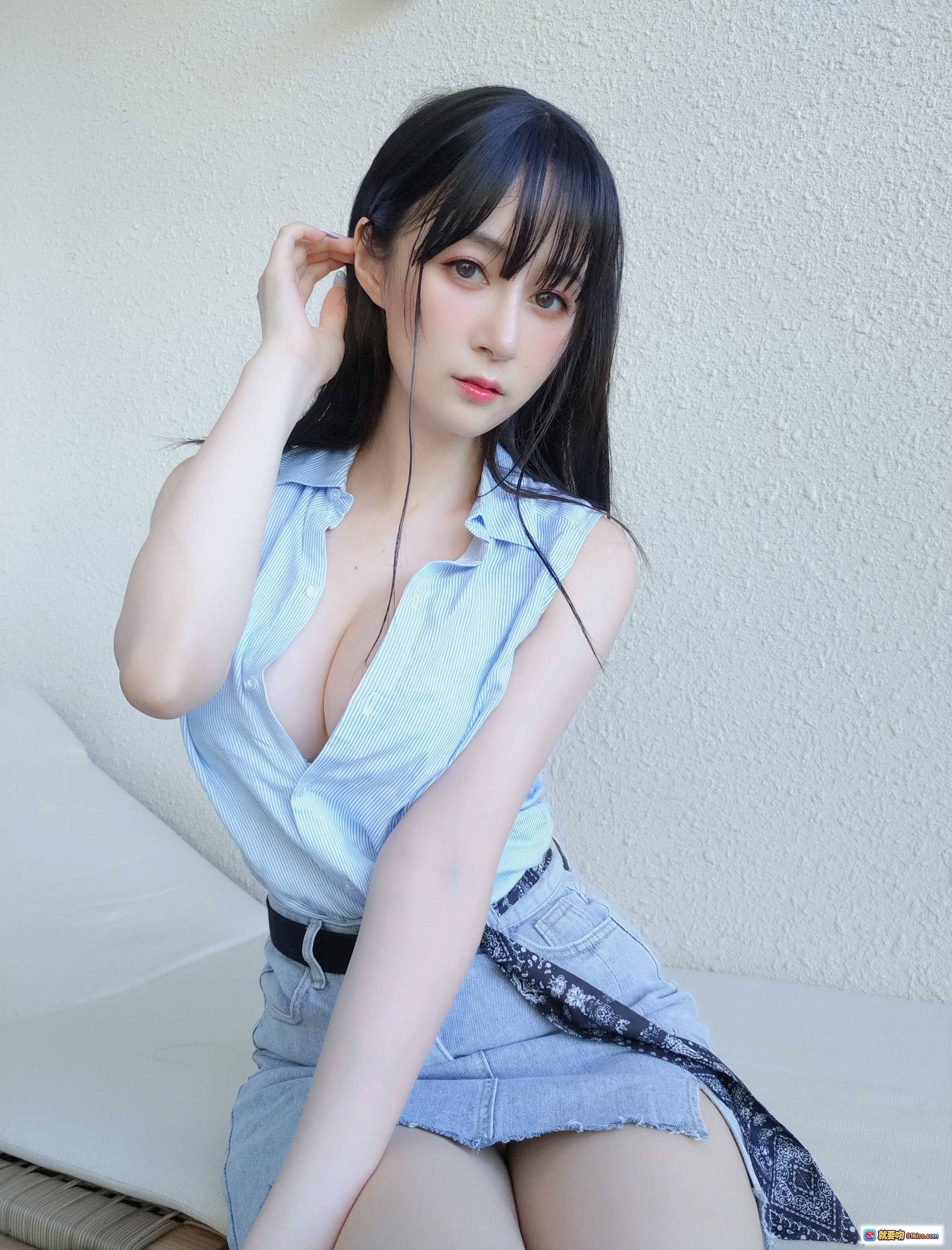 图片[3] - 白银81 NO.086 9月会员合集 2021-09-04 蓝色蕾丝内衣搭配条纹衬衫 自拍镜前写真 清新甜美风格 - 就要吻