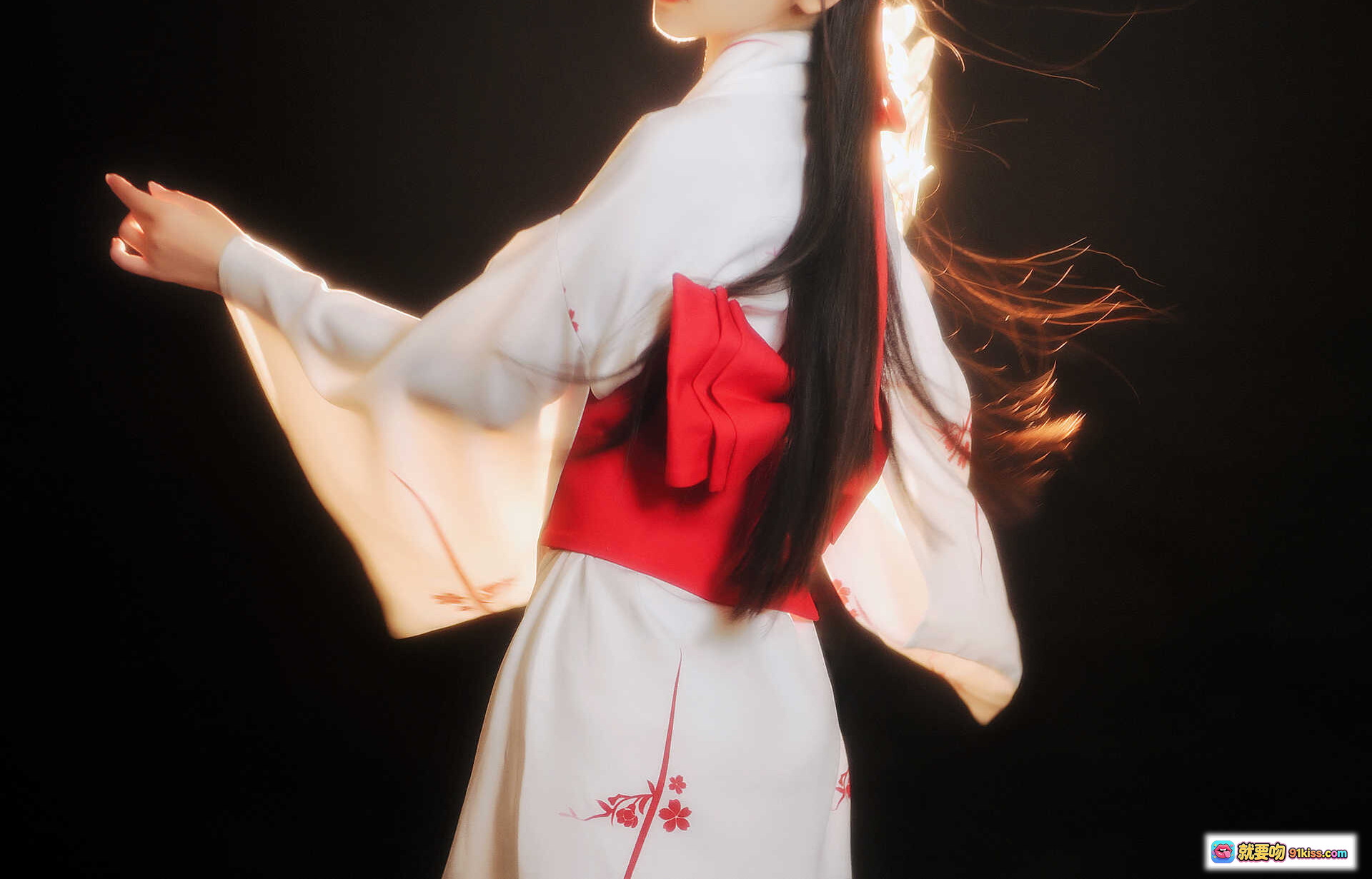 图片[8] - 不呆猫NO.022和服写真｜白底红樱刺绣和风少女手持白花逆光人像摄影39P高清图集 - 就要吻