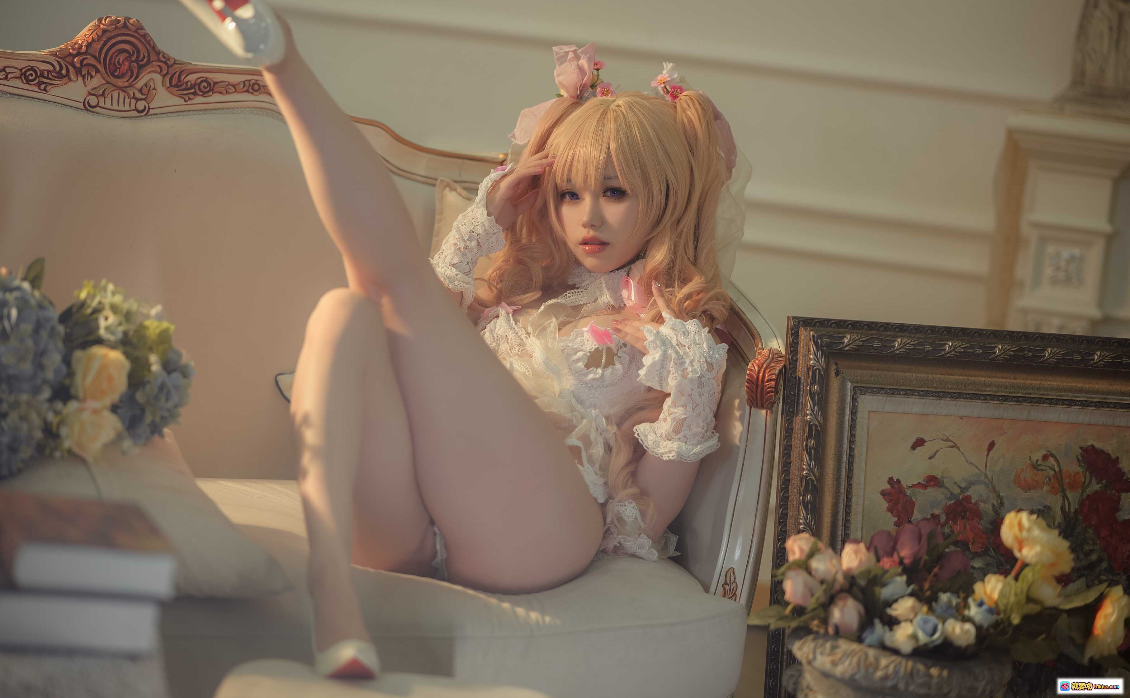 图片[7] - 一北亦北 NO.012 赫克特 Cosplay 写真集 金发双马尾 粉色蕾丝内衣 白色薄纱裙 花饰头纱 甜美性感 姿态撩人 室内柔光拍摄 66P高质图包 - 就要吻