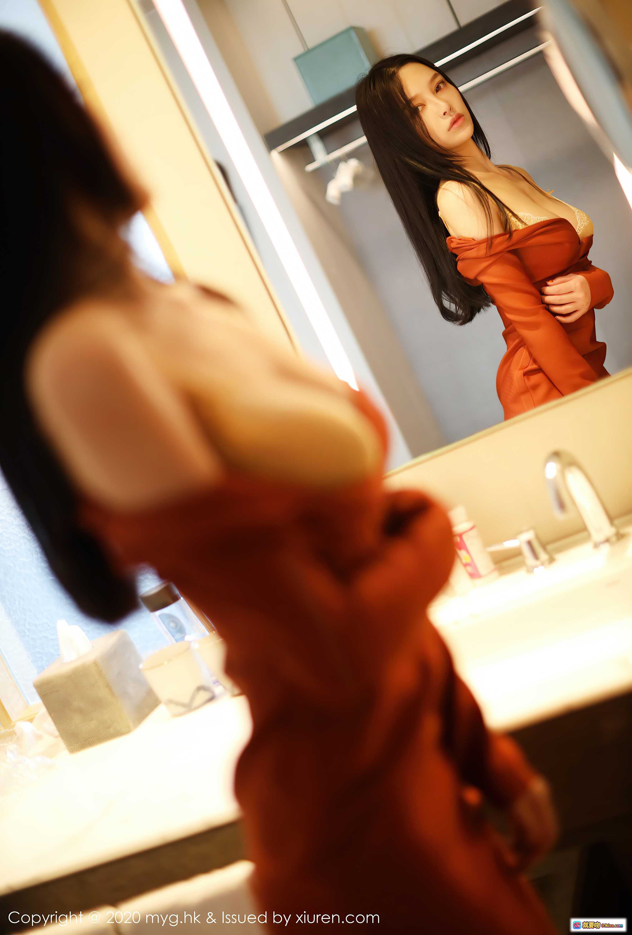 图片[6] - 唐琪儿性感写真｜MyGirl美媛馆VOL.466｜橙色露肩长裙＋蕾丝内衣｜室内柔光氛围感大片 - 就要吻