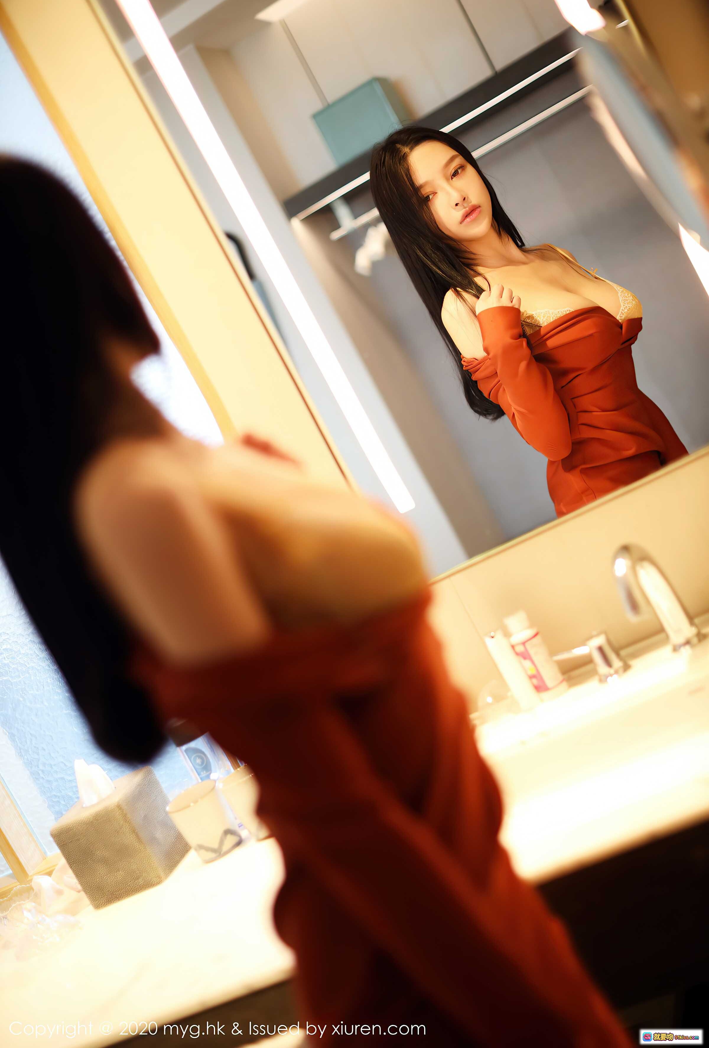 图片[7] - 唐琪儿性感写真｜MyGirl美媛馆VOL.466｜橙色露肩长裙＋蕾丝内衣｜室内柔光氛围感大片 - 就要吻