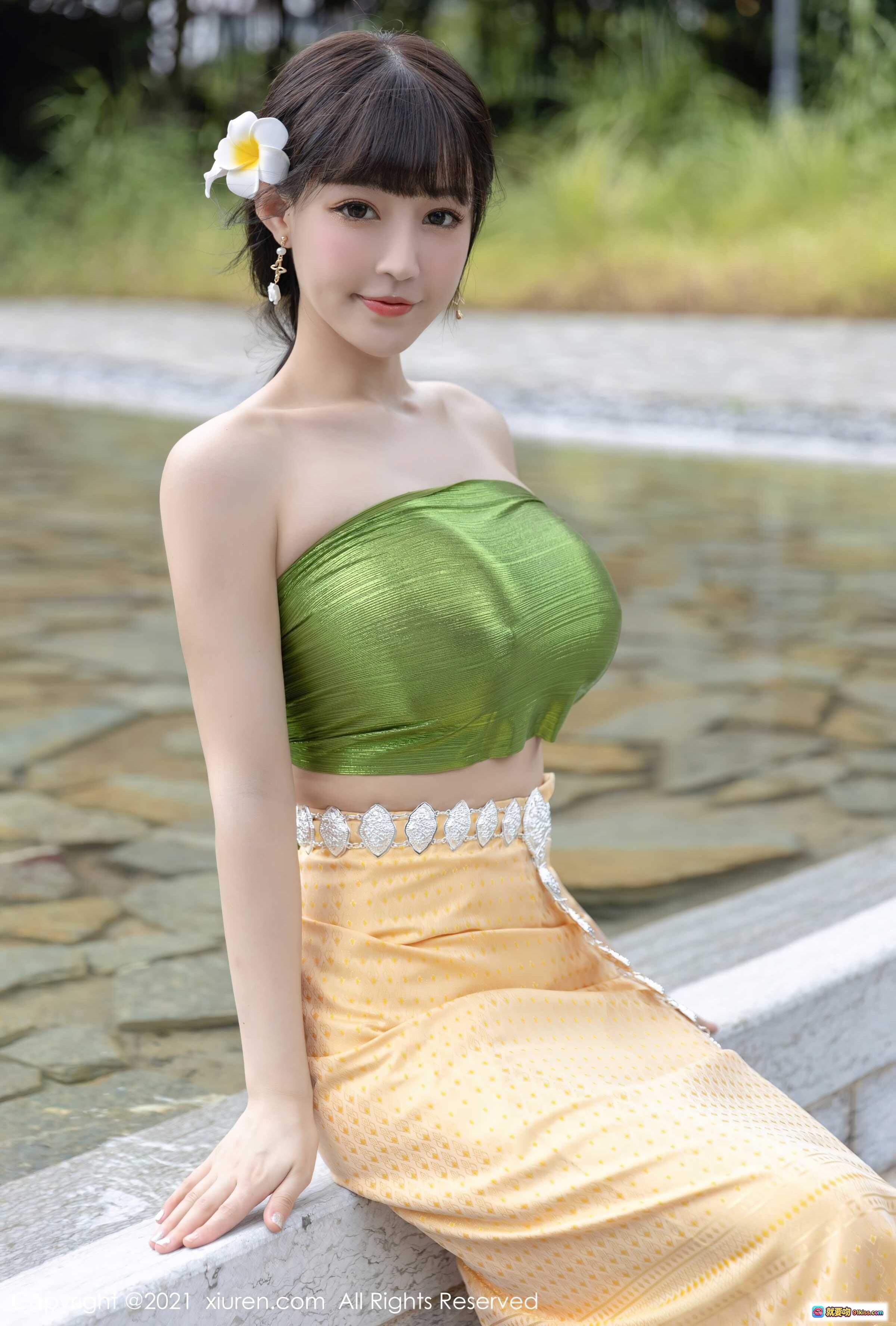 图片[9] - 朱可儿Flower竹林写真 | 绿叶裹胸+银饰腰链 | 秀人网No.3971性感自然风人像摄影 - 就要吻