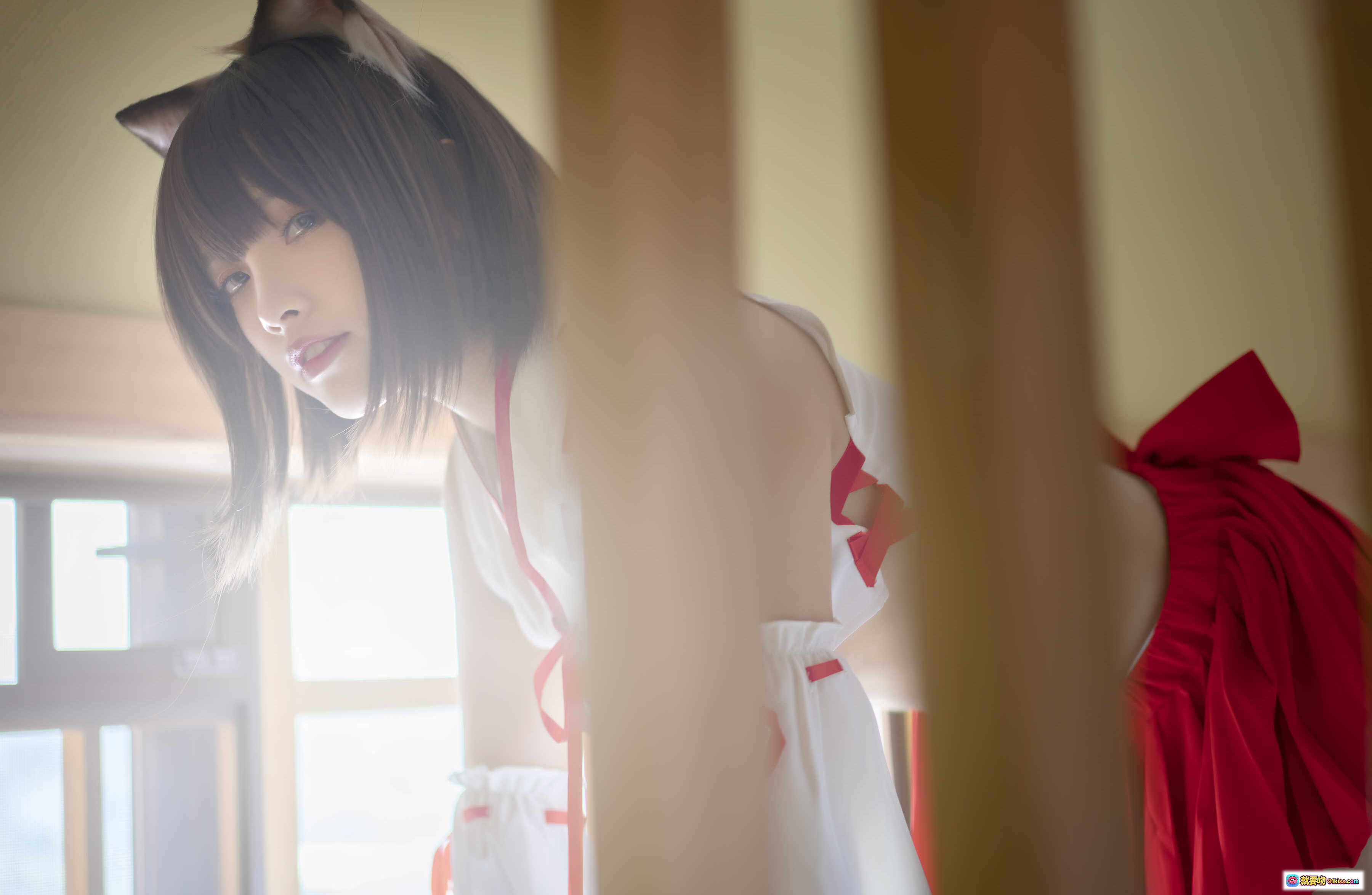 图片[7] - Neko薇薇NO.003巫女写真｜猫耳白丝红裙和风少女｜日式神社风格摄影｜30P高清图集 - 就要吻
