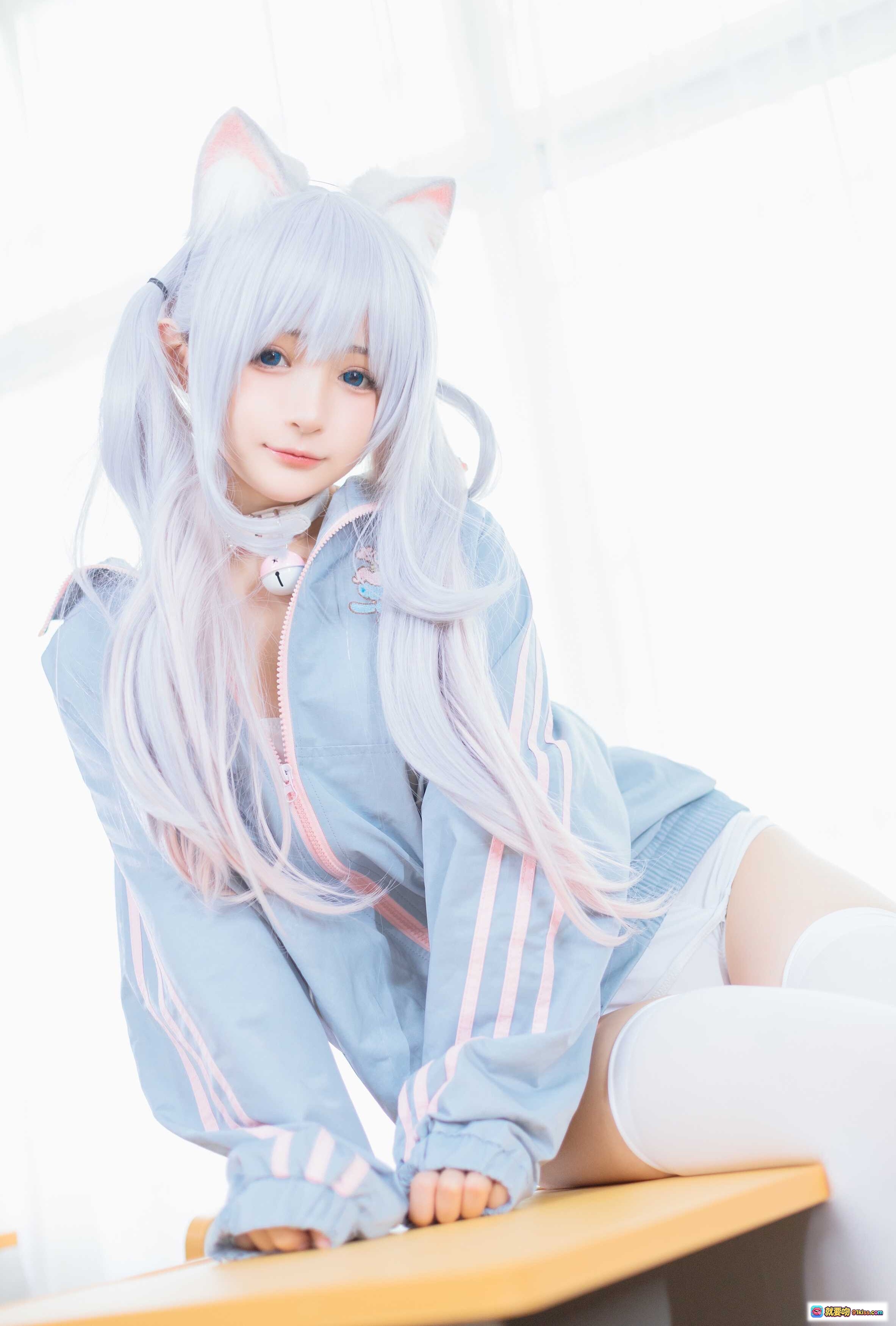 图片[7] - 桜井宁宁NO.036宁宁喵cosplay写真｜浅紫长发猫耳少女｜粉色铃铛项圈｜蓝粉条纹露肩装｜高清49P甜美萌系私房照 - 就要吻