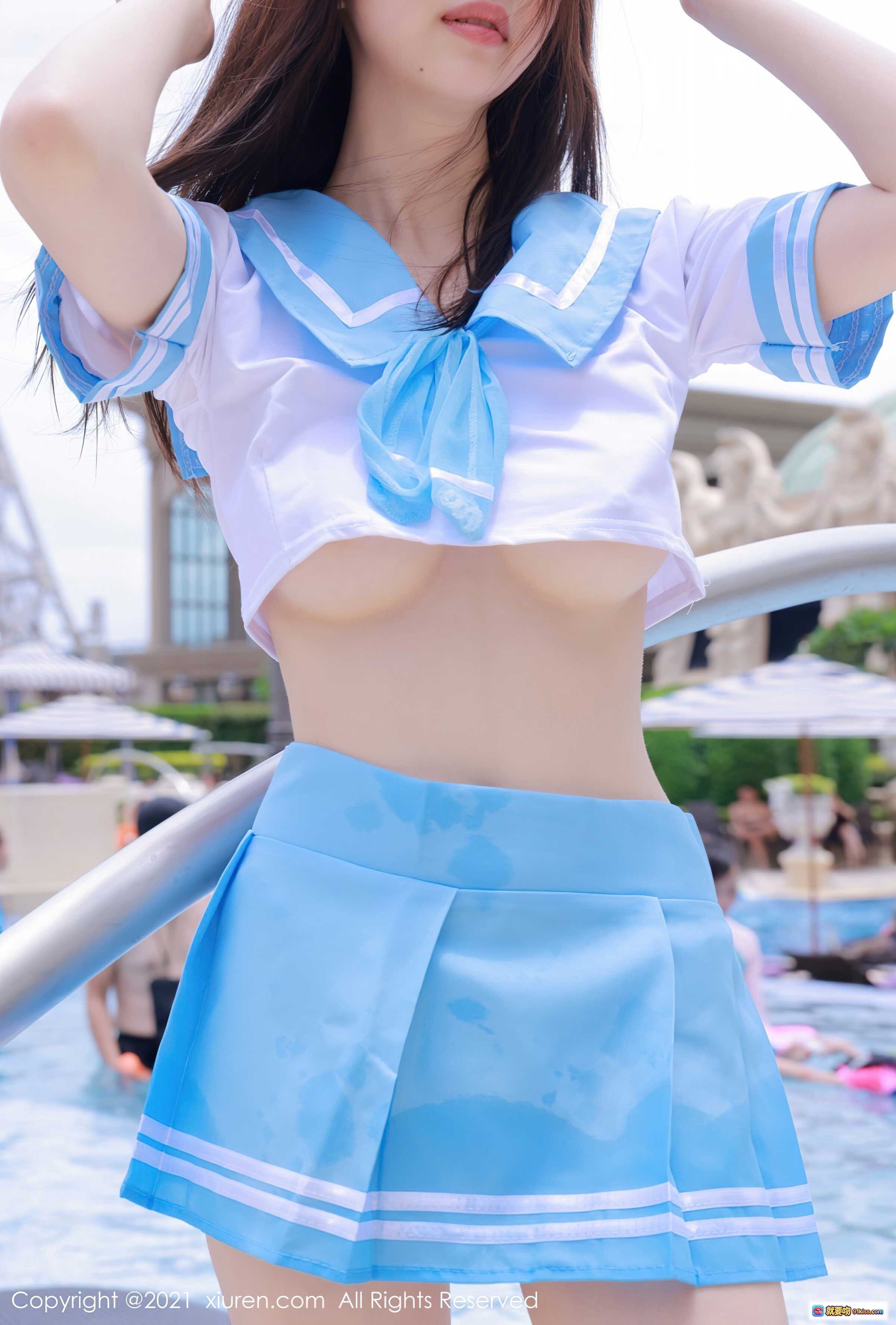 图片[4] - 明日花桃桃泳池写真 | 蓝白校服风比基尼 | 清新少女感 | 埃菲尔铁塔背景 | XiuRen秀人网No.3770 2021.08.09 - 就要吻