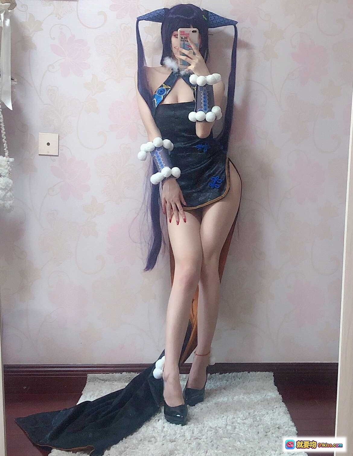 图片[3] - Kettoe NO.014 杨贵妃cosplay写真 32P高清美图 黑色旗袍造型 长发双马尾 高跟鞋性感姿态 室内镜前自拍 38MB大图包 - 就要吻