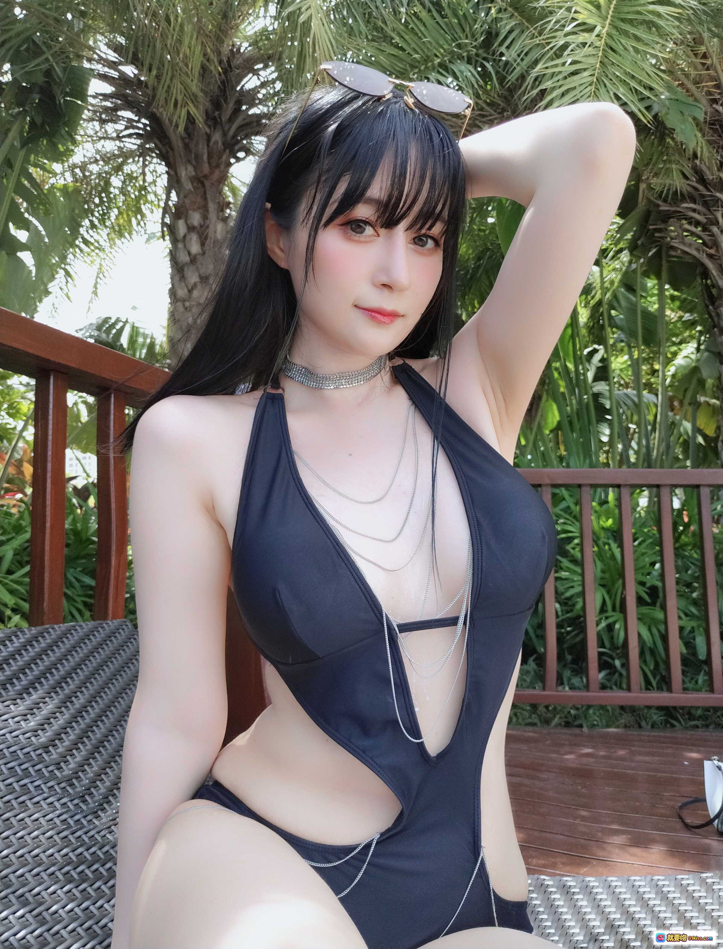 图片[3] - 白银81 NO.085 9月会员合集 2021-09-02 黑色镂空泳衣 热带植物背景 性感写真 时尚配饰 高清美图 - 就要吻