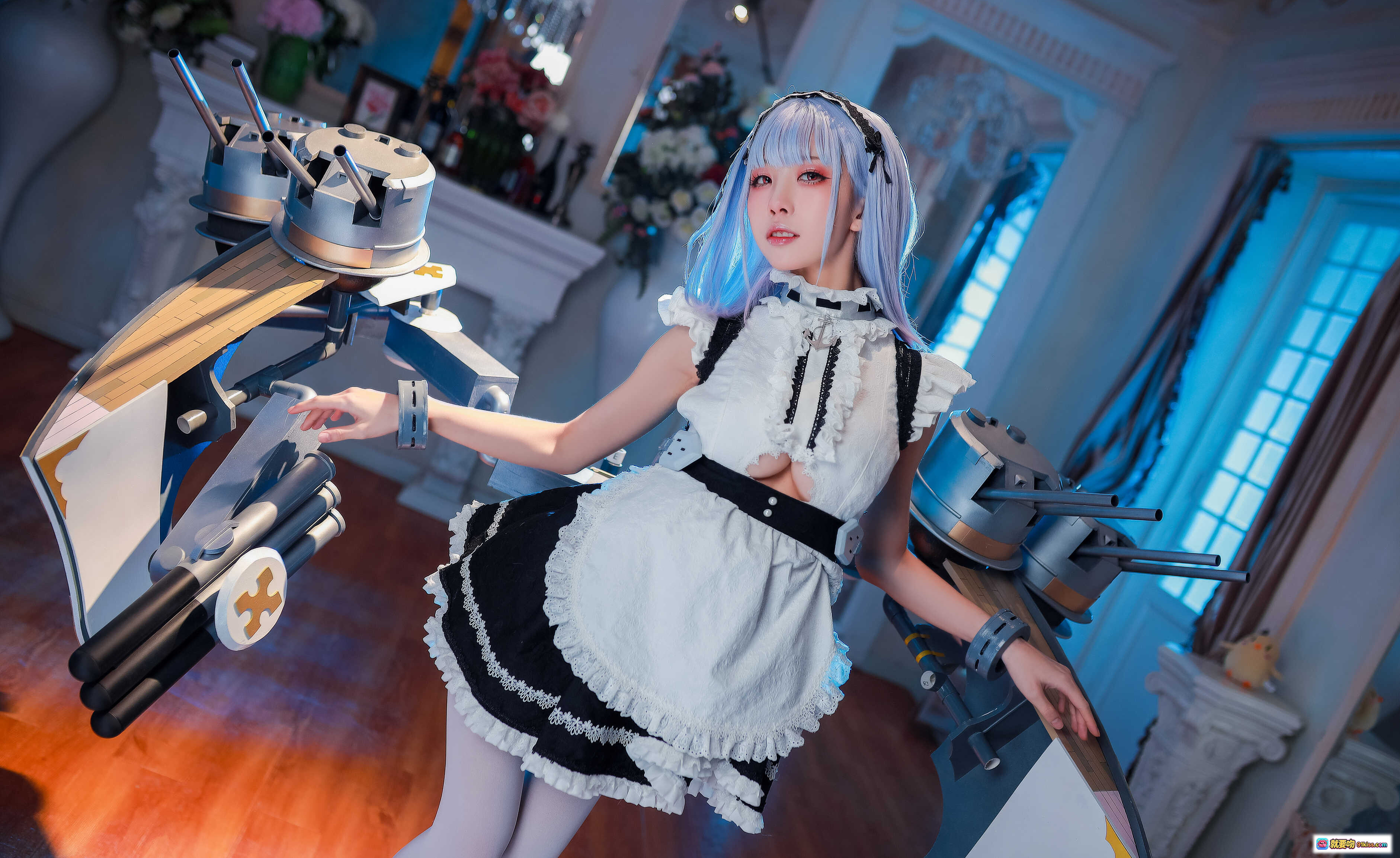 图片[5] - 水淼Aqua NO.093 黛朵 Cosplay 精美女仆装 蓝发少女 持剑姿势 华丽室内场景 17P高清图集 - 就要吻