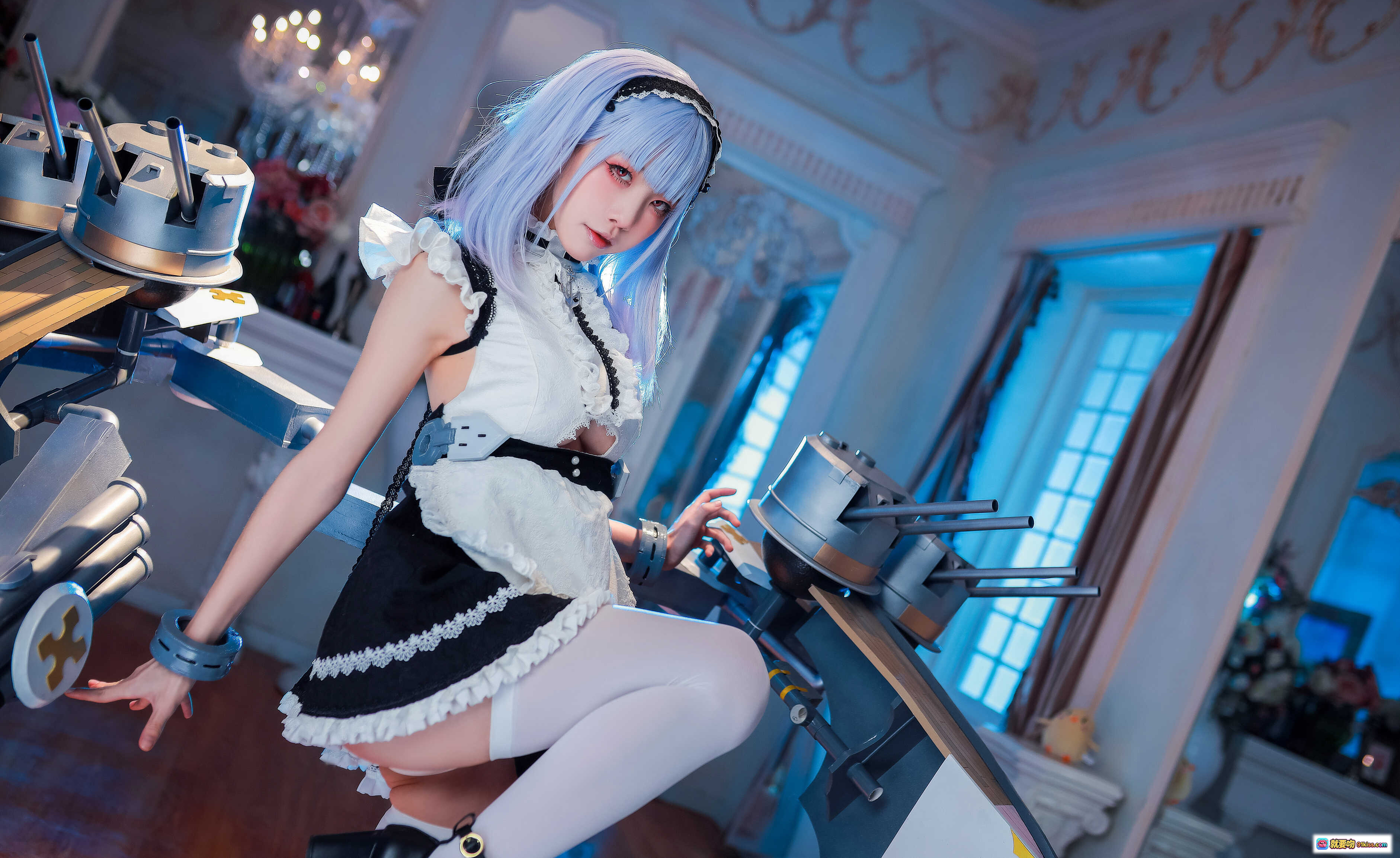 图片[7] - 水淼Aqua NO.093 黛朵 Cosplay 精美女仆装 蓝发少女 持剑姿势 华丽室内场景 17P高清图集 - 就要吻