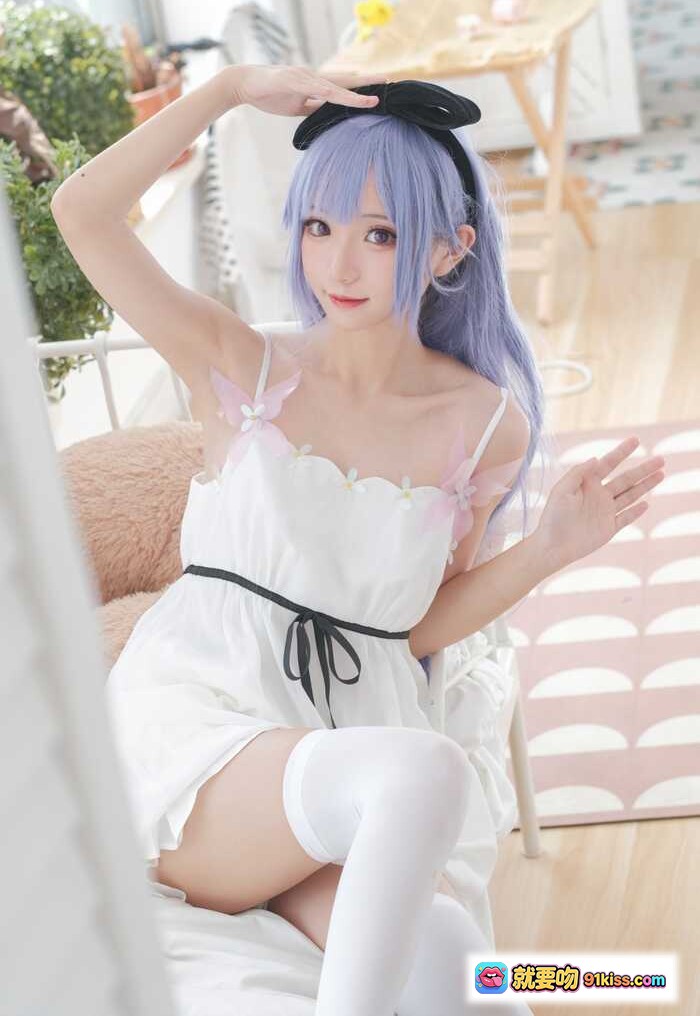 图片[1] - 花柒Hana NO.008 独角兽主题清凉写真 白裙紫发蝴蝶结少女 甜美居家风 20P高清图集 - 就要吻