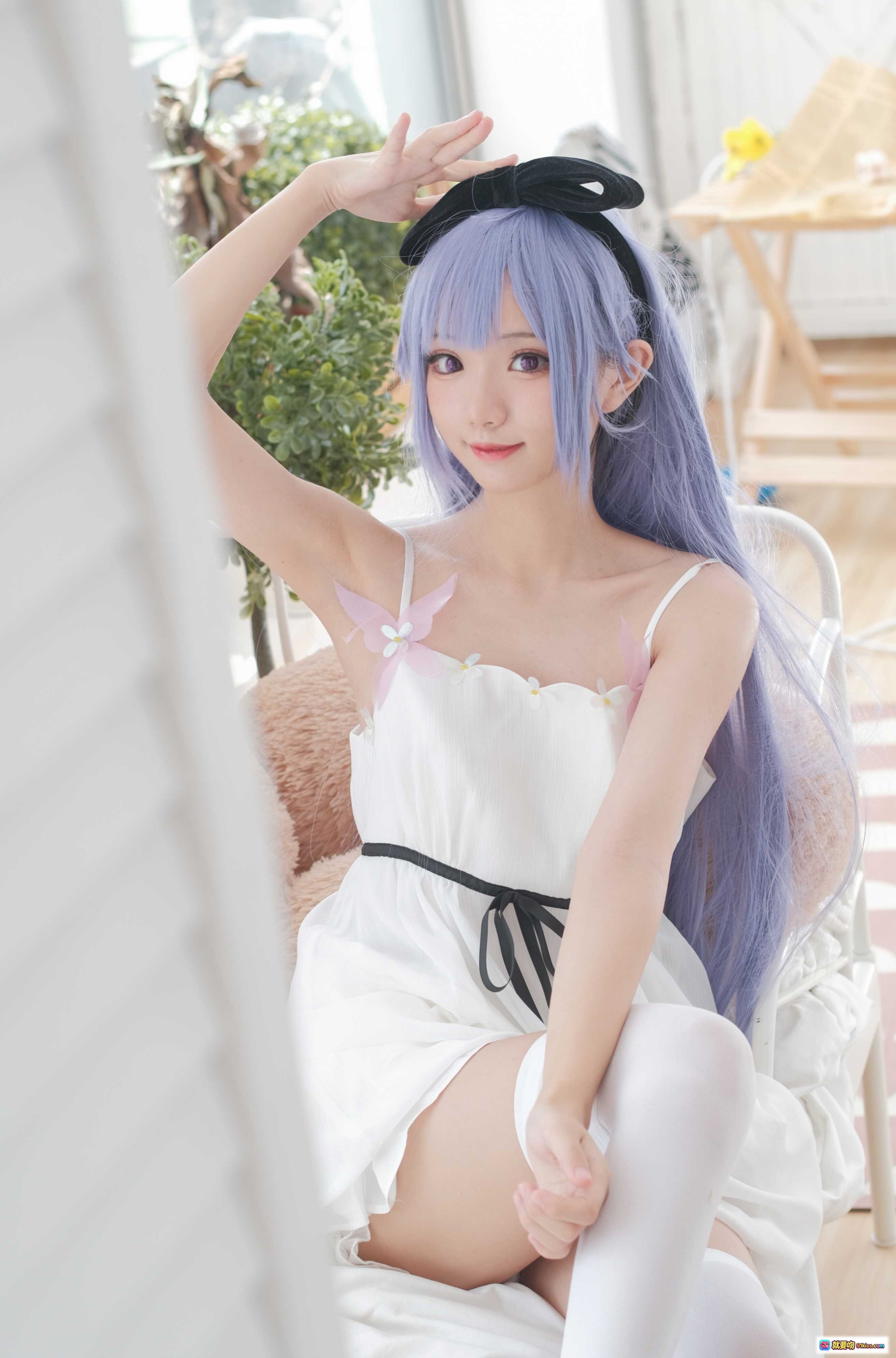 图片[7] - 花柒Hana NO.008 独角兽主题清凉写真 白裙紫发蝴蝶结少女 甜美居家风 20P高清图集 - 就要吻