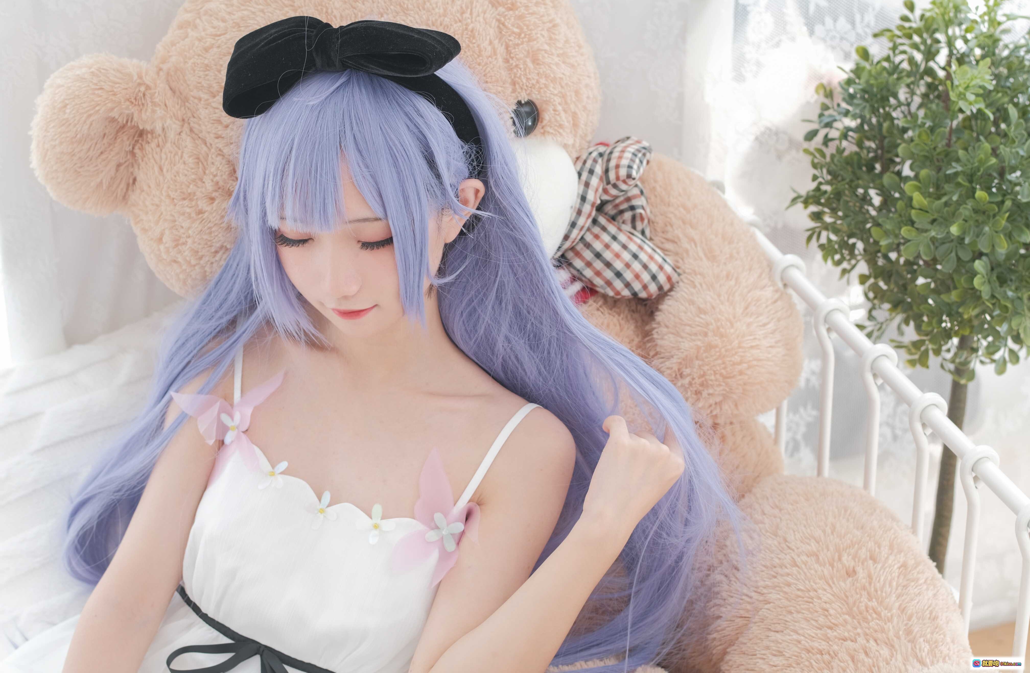 图片[2] - 花柒Hana NO.008 独角兽主题清凉写真 白裙紫发蝴蝶结少女 甜美居家风 20P高清图集 - 就要吻