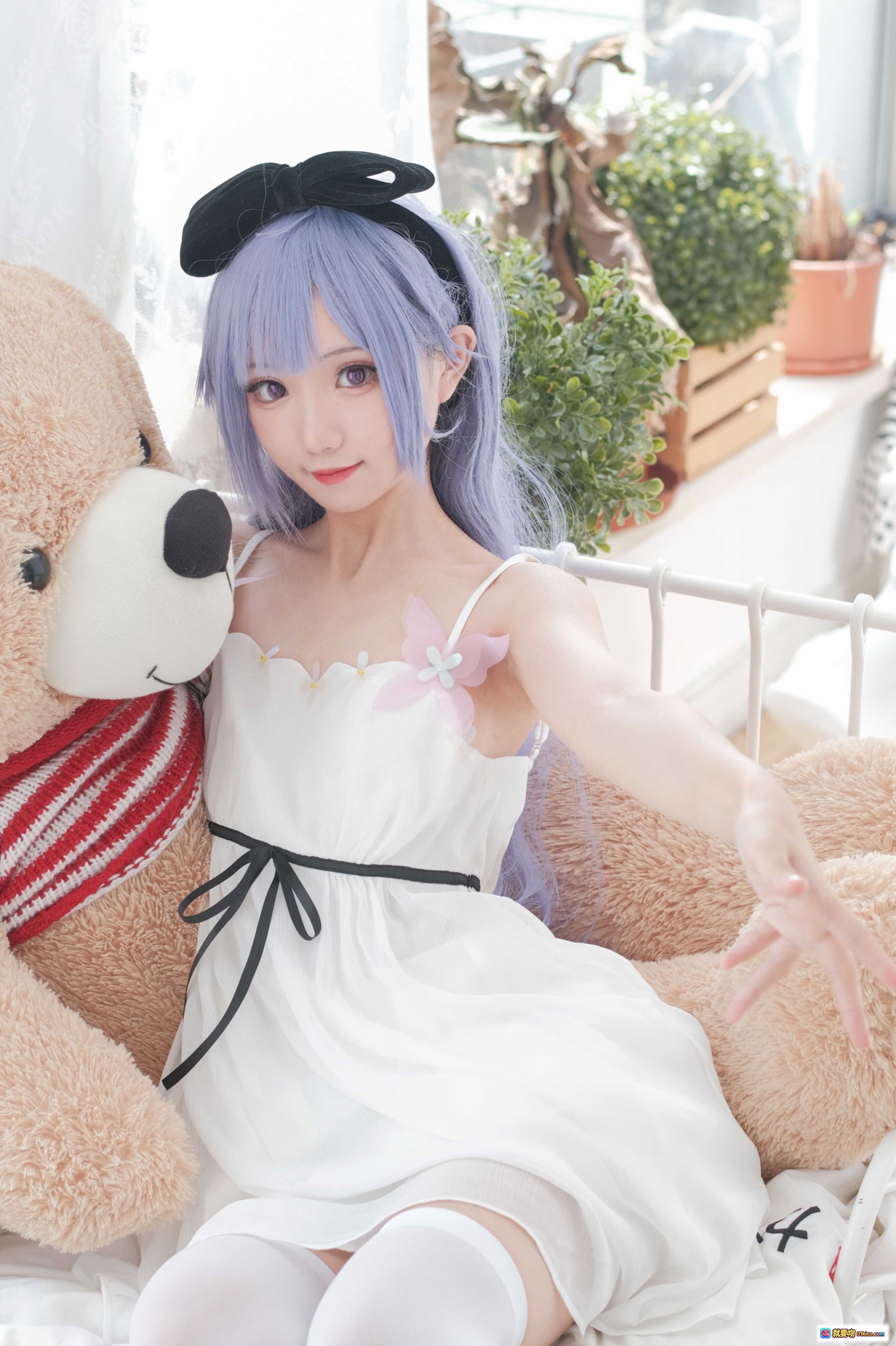 图片[8] - 花柒Hana NO.008 独角兽主题清凉写真 白裙紫发蝴蝶结少女 甜美居家风 20P高清图集 - 就要吻