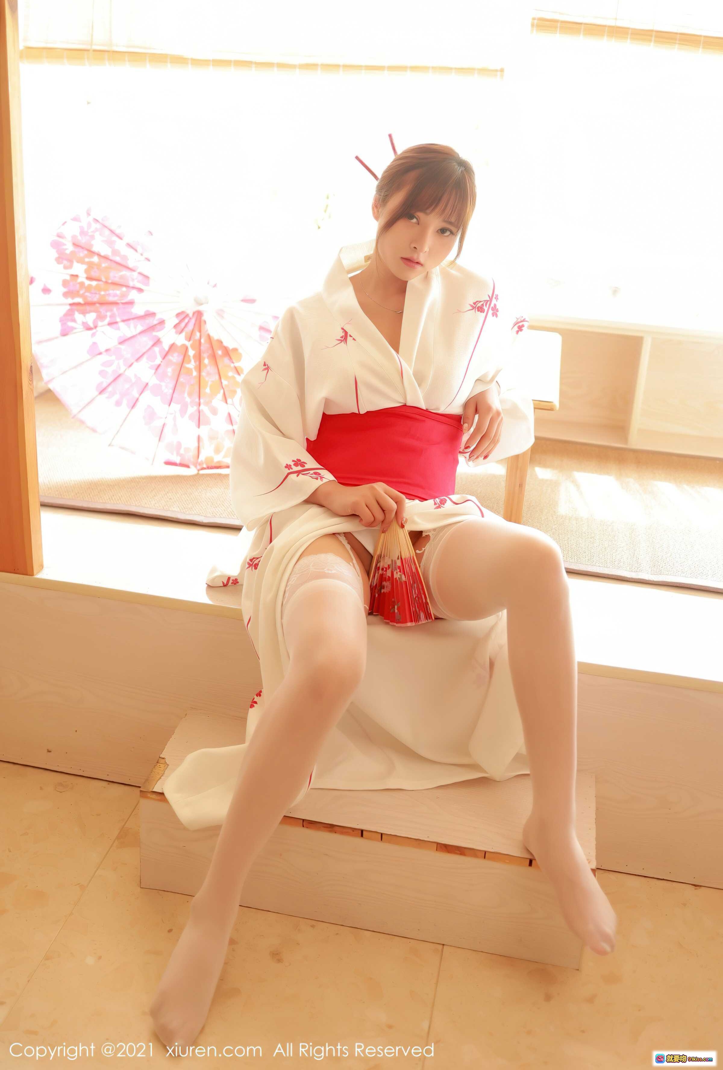 图片[3] - 奈沐子日式和风写真｜白色刺绣浴衣搭配红色内搭｜窗边榻榻米柔光拍摄｜秀人网2021精选图集 - 就要吻