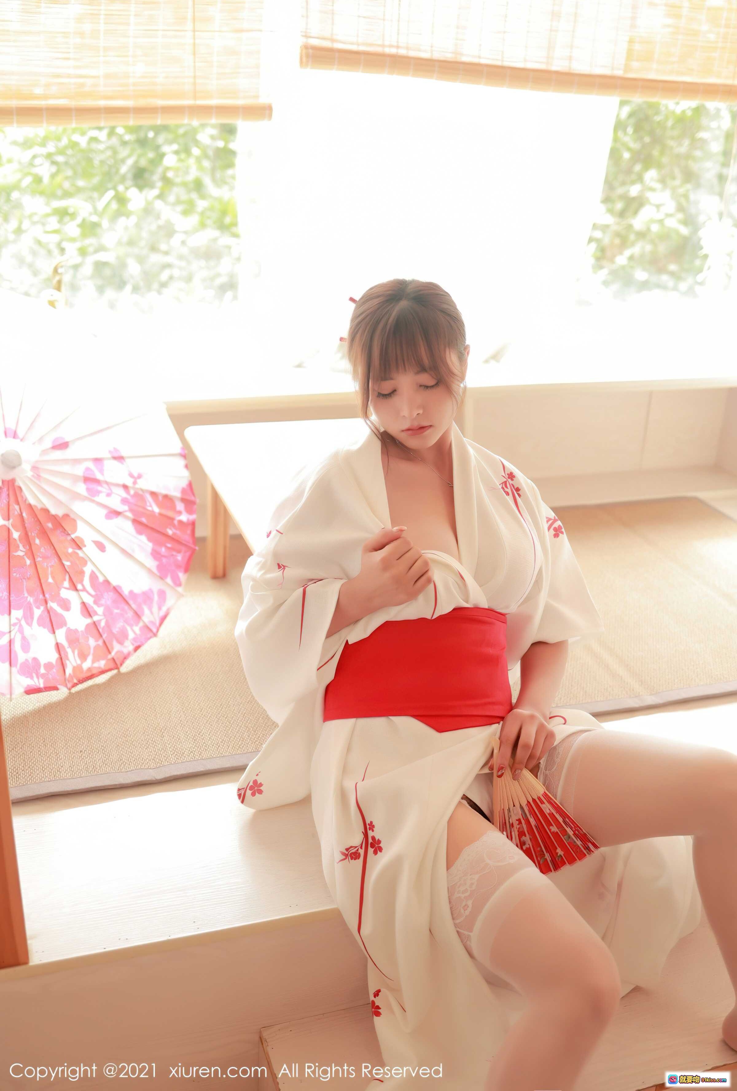 图片[5] - 奈沐子日式和风写真｜白色刺绣浴衣搭配红色内搭｜窗边榻榻米柔光拍摄｜秀人网2021精选图集 - 就要吻