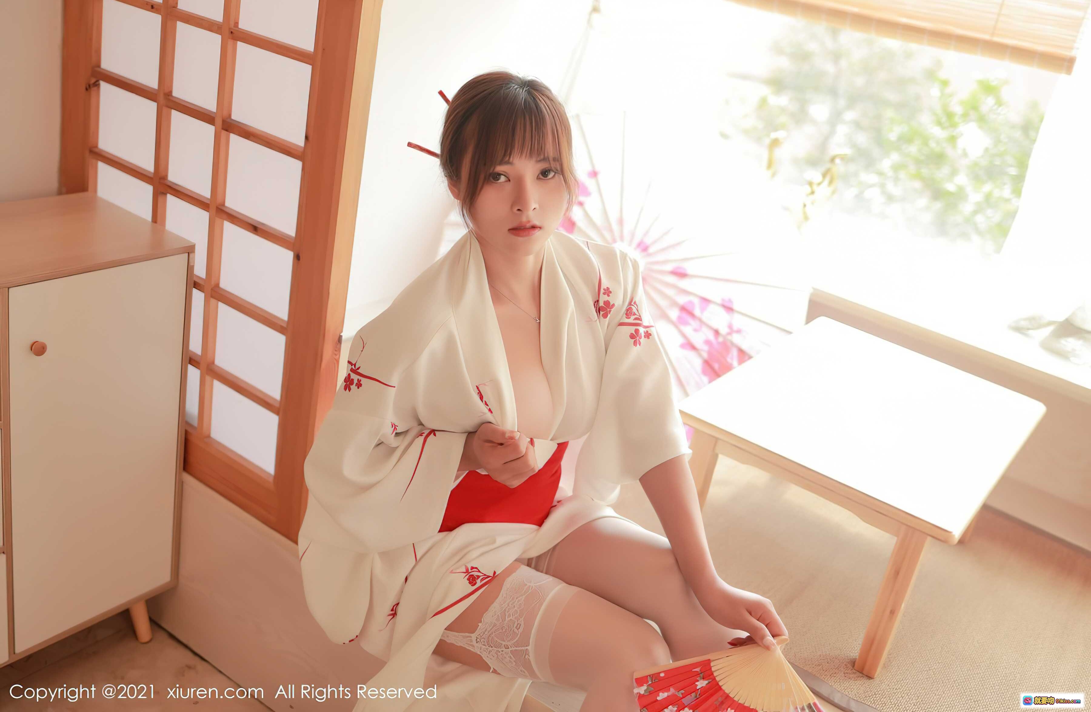 图片[6] - 奈沐子日式和风写真｜白色刺绣浴衣搭配红色内搭｜窗边榻榻米柔光拍摄｜秀人网2021精选图集 - 就要吻