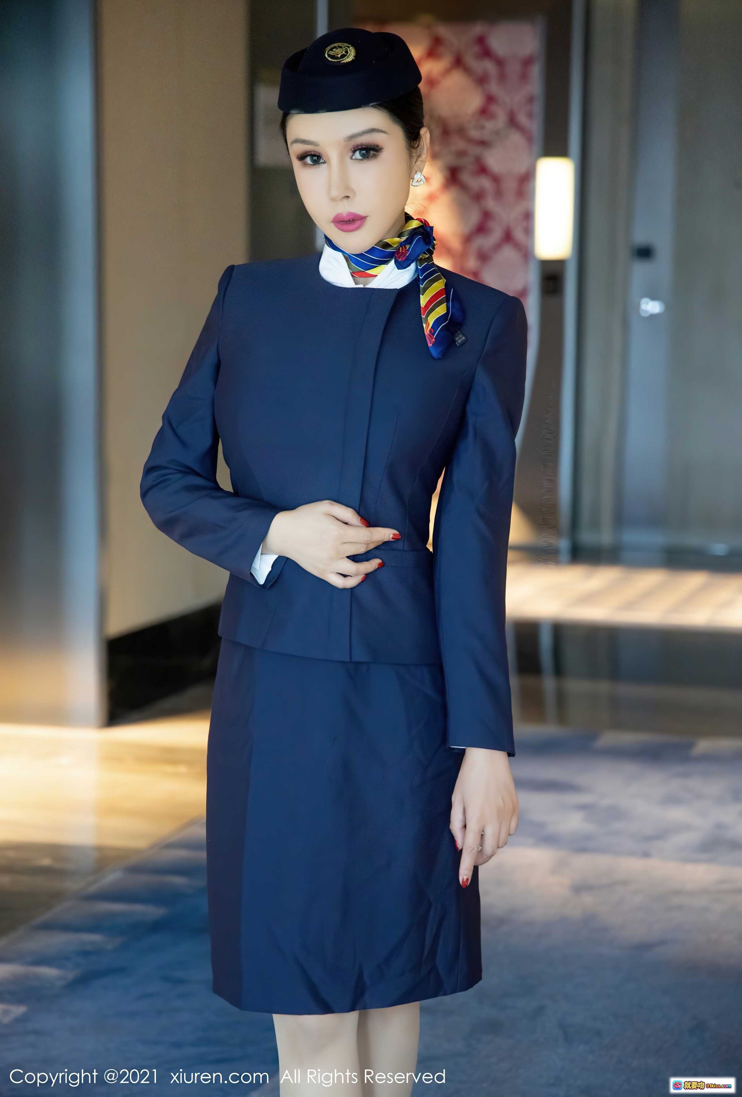 图片[5] - 田冰冰空姐制服写真 | 深蓝职业套装+彩色丝巾 | 高清美图 | XIUREN秀人网2021.10.12 No.4050 - 就要吻
