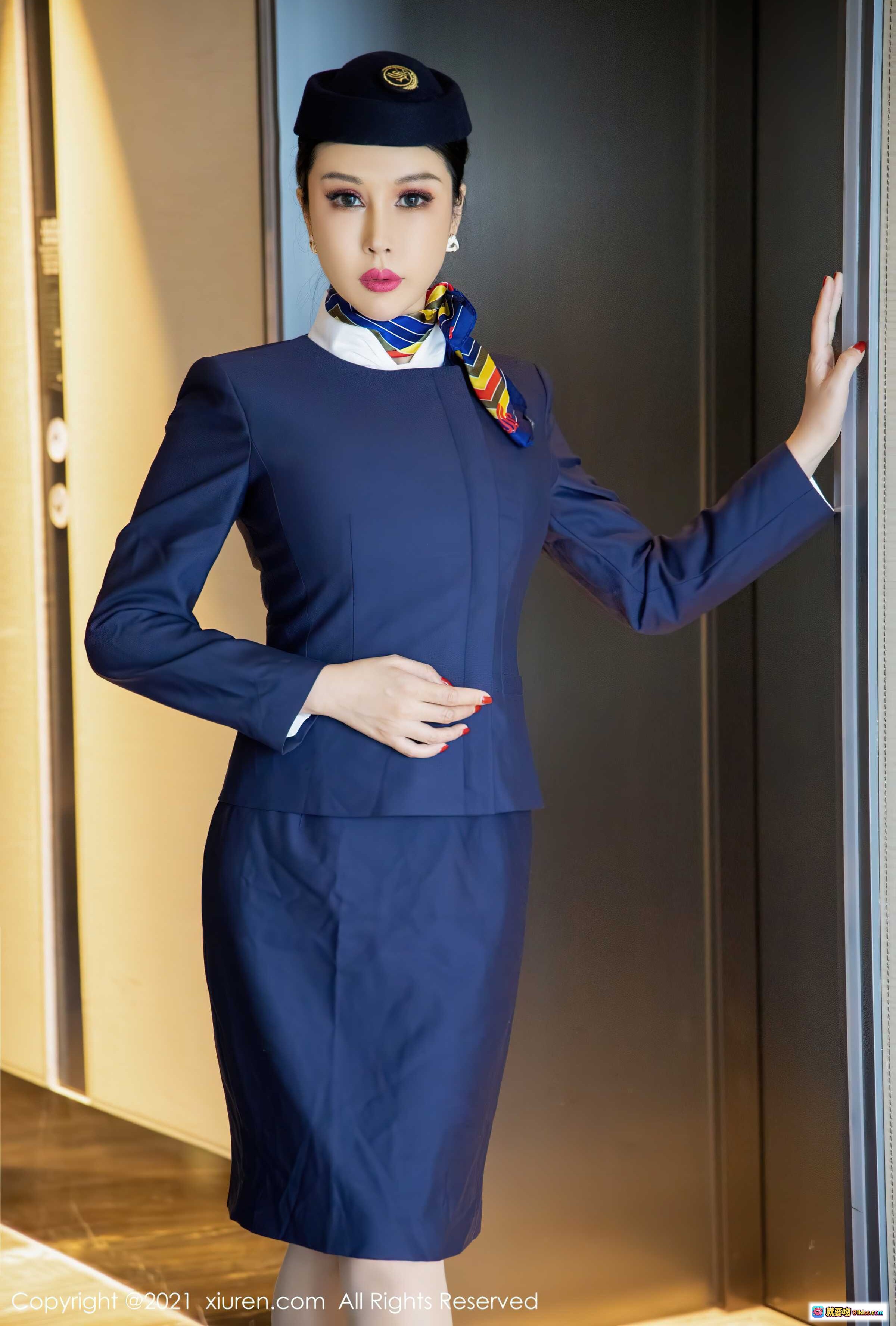 图片[8] - 田冰冰空姐制服写真 | 深蓝职业套装+彩色丝巾 | 高清美图 | XIUREN秀人网2021.10.12 No.4050 - 就要吻
