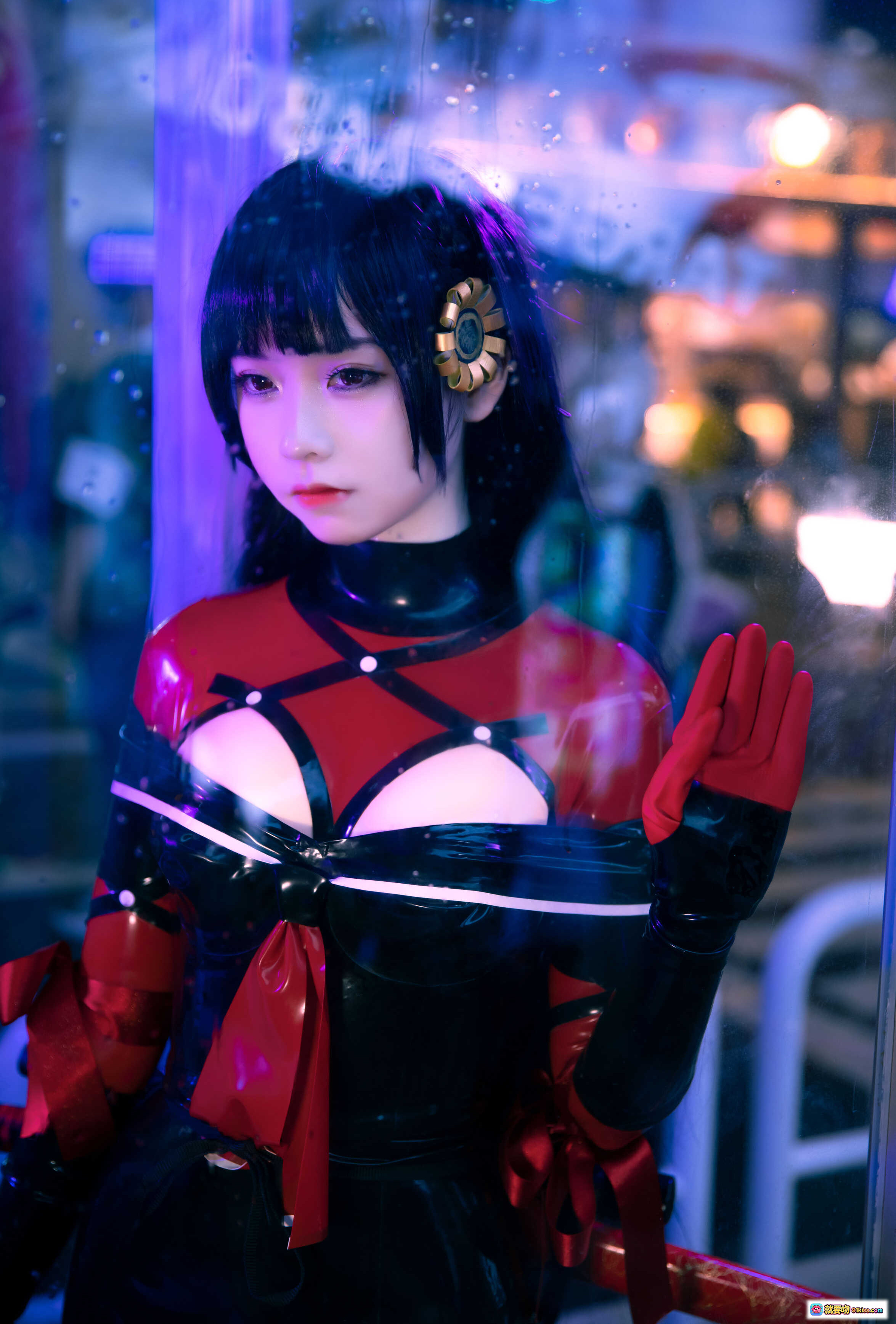 图片[6] - 菊千代Cosplay写真 | 紫发武士刀造型 | 黑红紧身战衣 | 夜景霓虹楼梯拍摄 | G44不会受伤NO.042高清20P - 就要吻