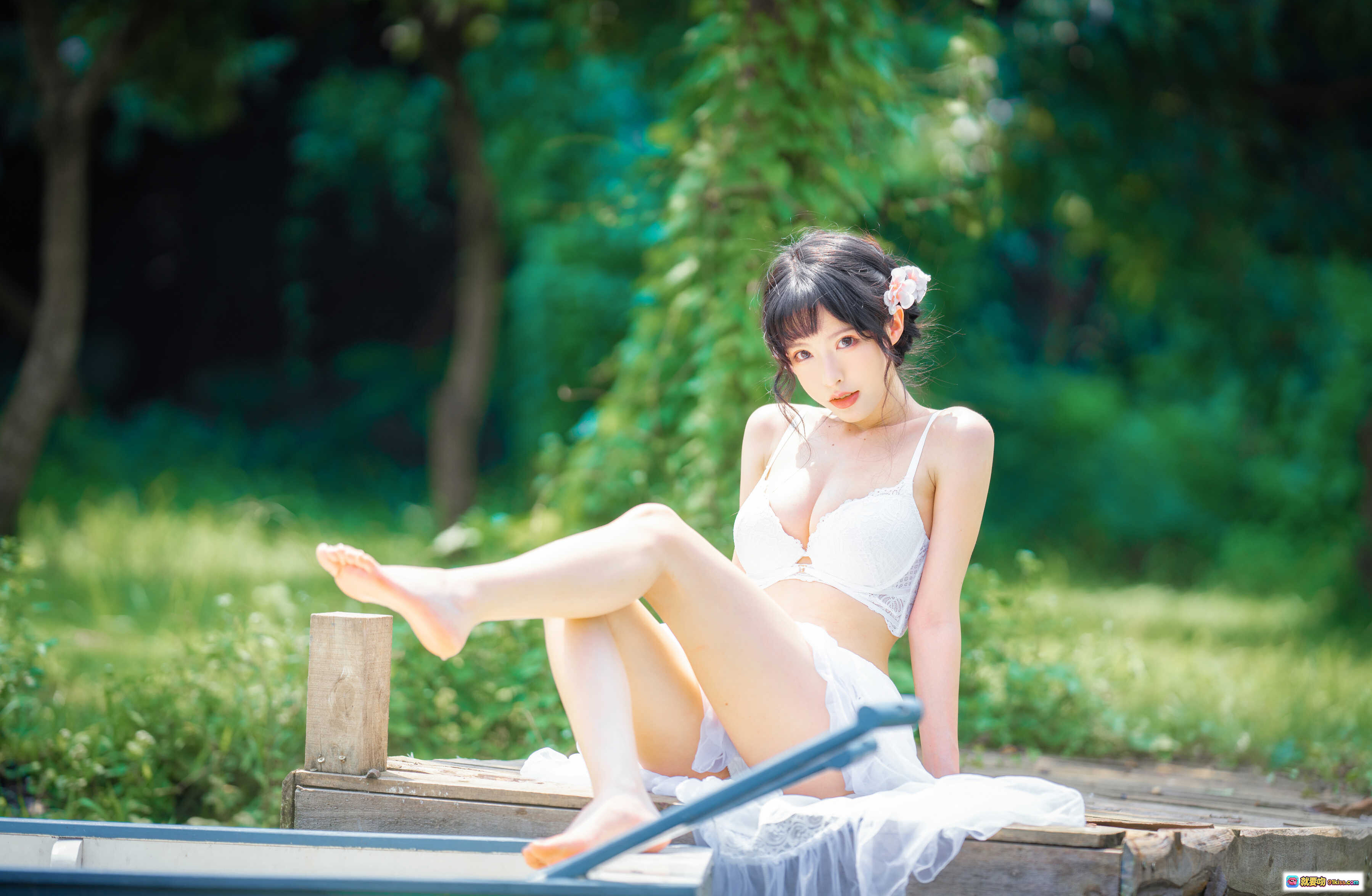 图片[7] - 清水由乃NO.027蕾丝花园写真 – 白色蕾丝内衣+花饰发髻+自然光森林背景+清新甜美风 - 就要吻