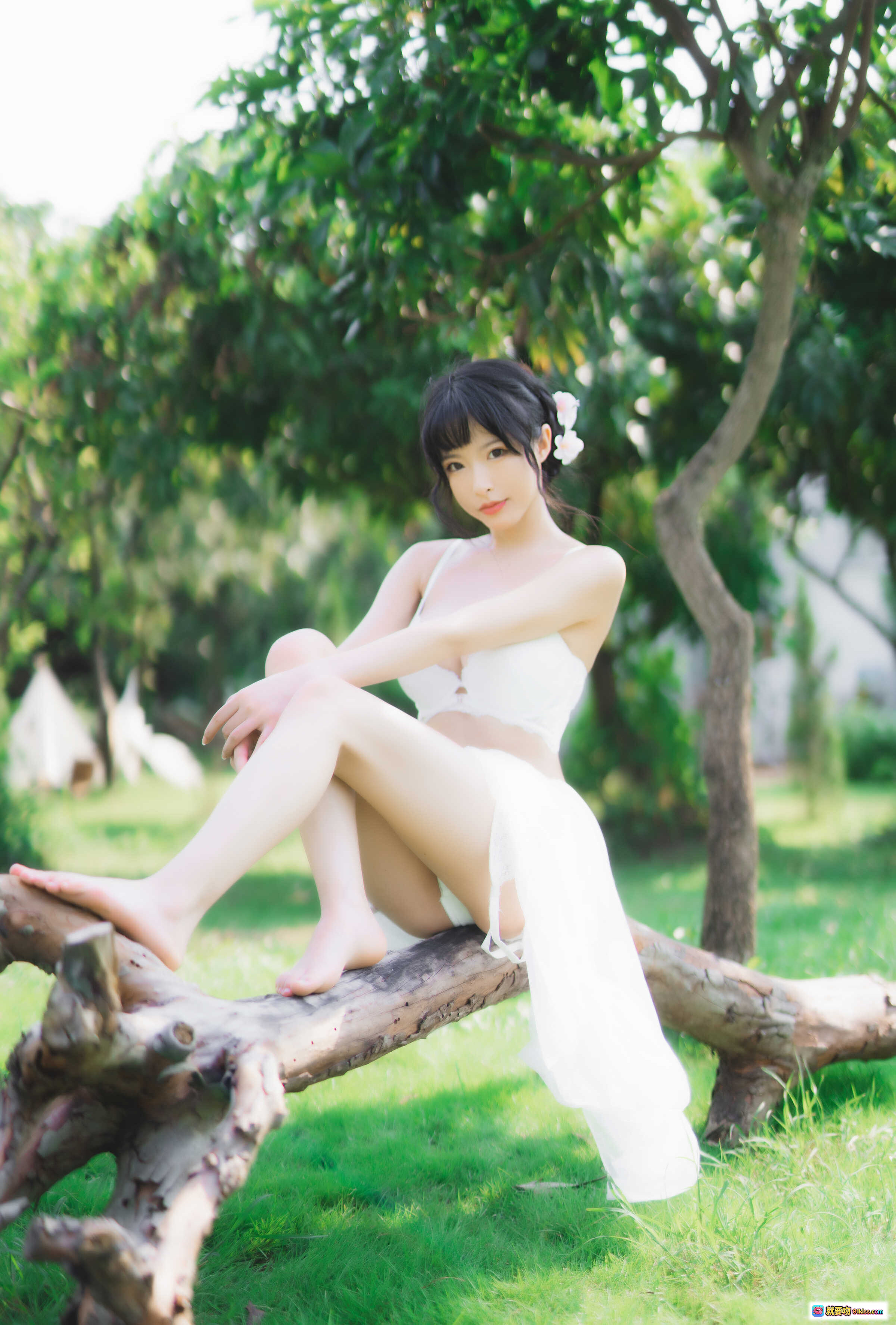 图片[2] - 清水由乃NO.027蕾丝花园写真 – 白色蕾丝内衣+花饰发髻+自然光森林背景+清新甜美风 - 就要吻