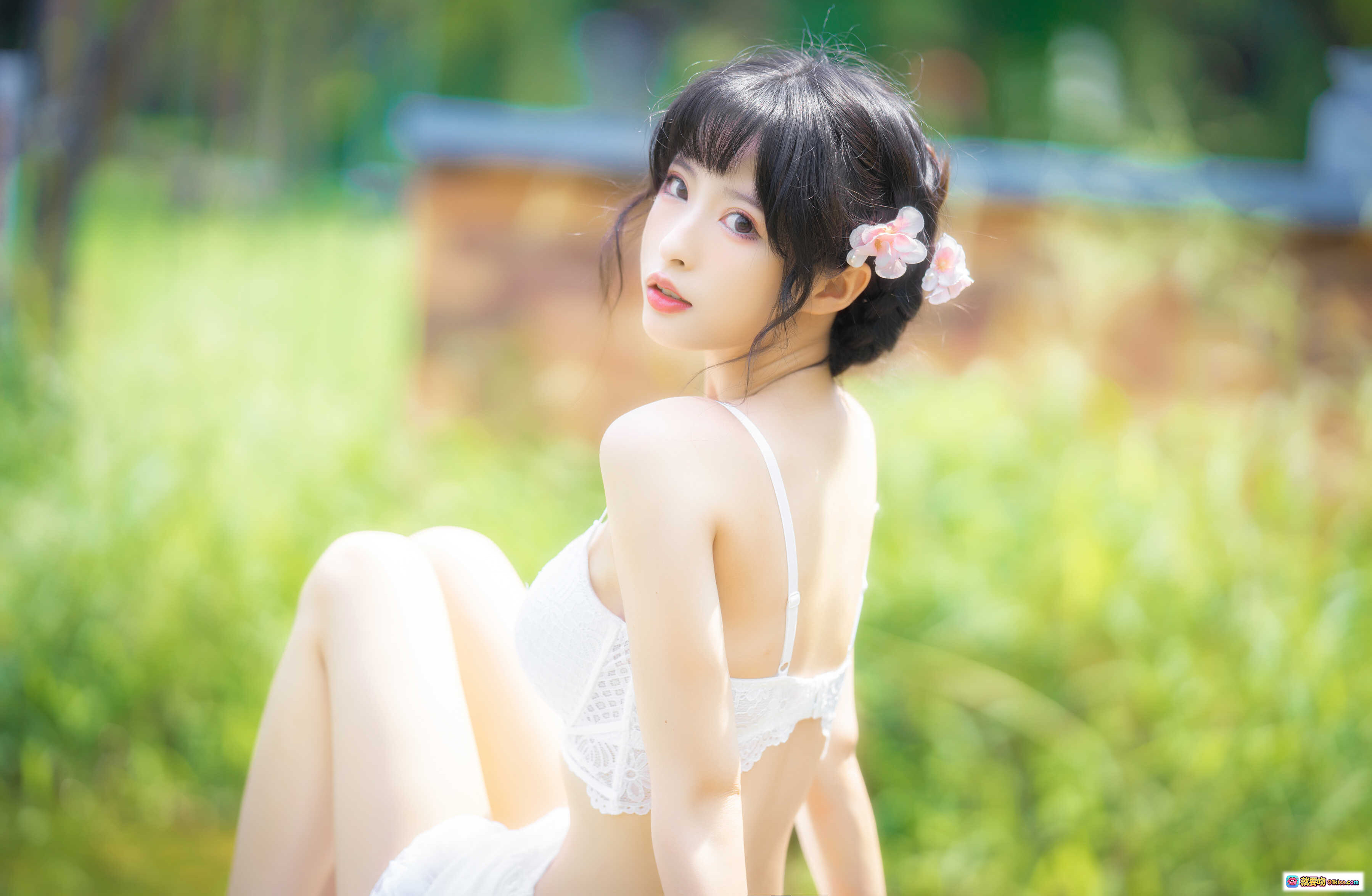 图片[6] - 清水由乃NO.027蕾丝花园写真 – 白色蕾丝内衣+花饰发髻+自然光森林背景+清新甜美风 - 就要吻