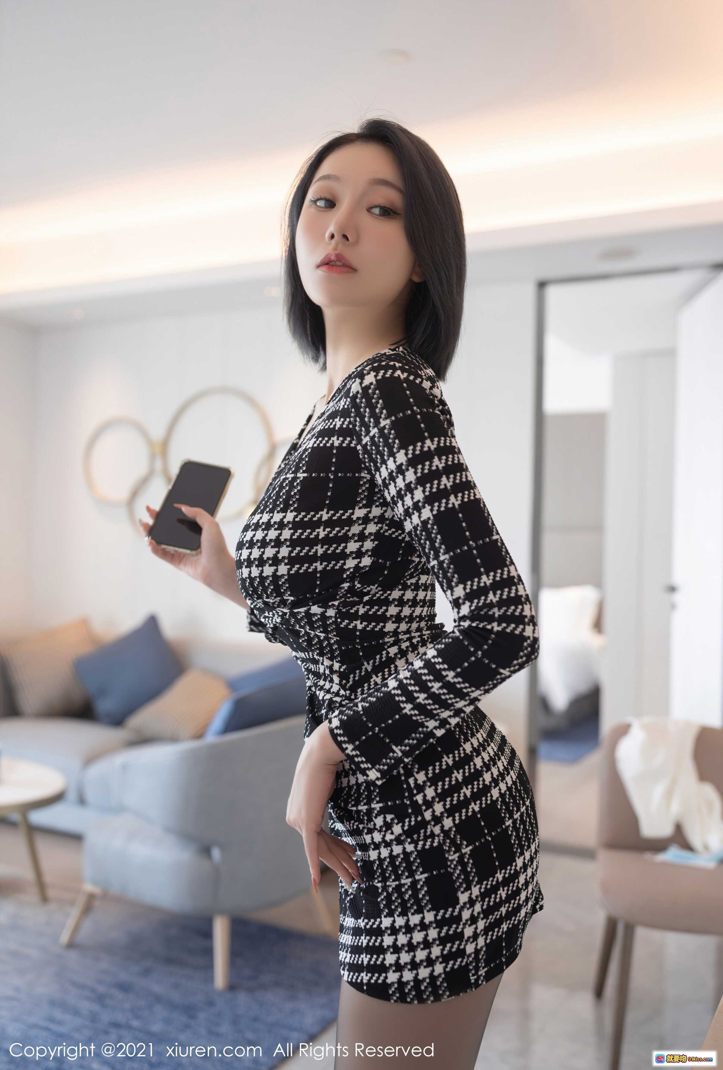 图片[7] - 安然黑白格纹连衣裙黑丝高跟职场写真 | XIUREN秀人网2021.11.09 No.4189 - 就要吻