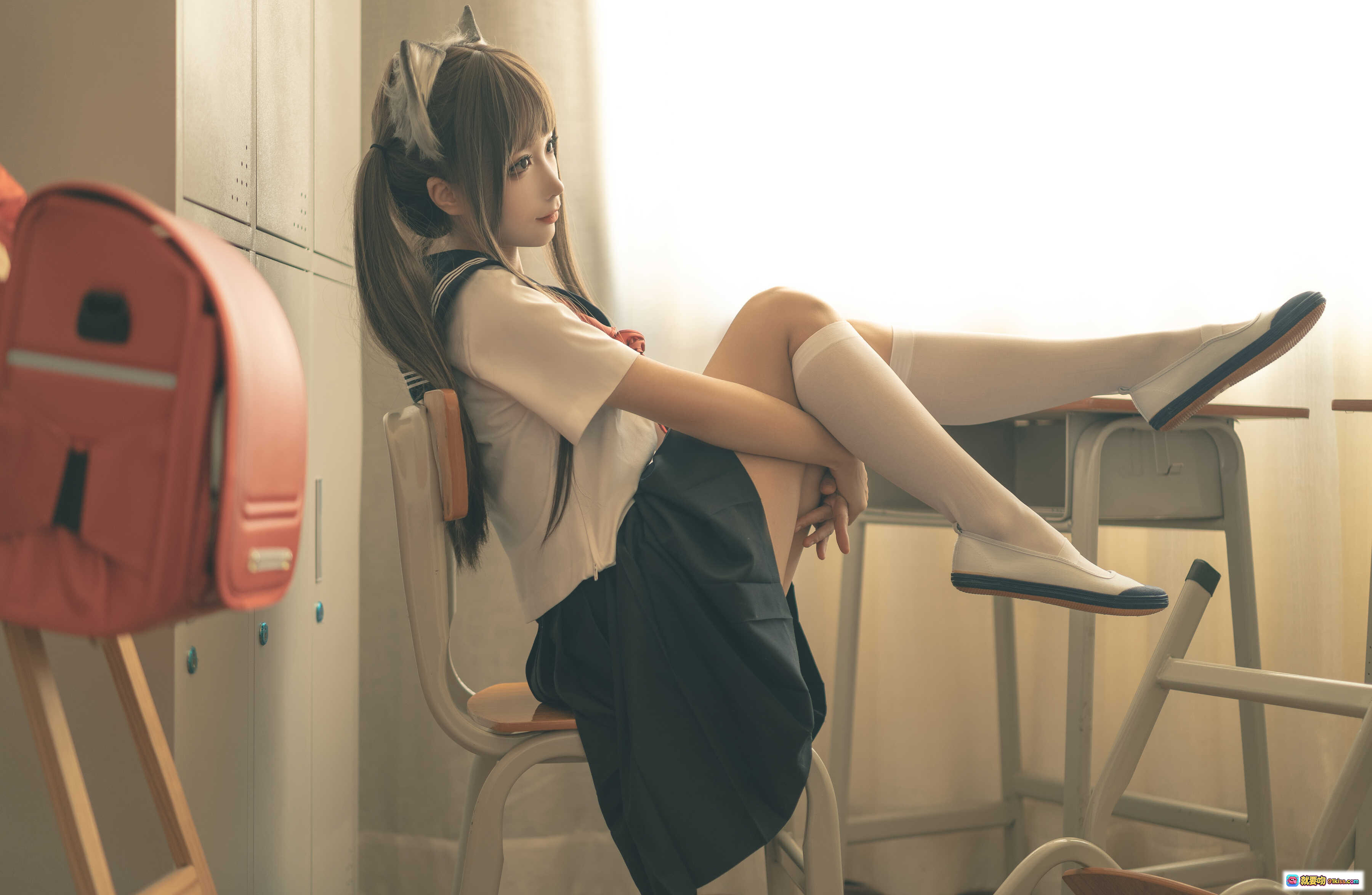 图片[7] - 蠢沫沫NO.143放学后写真 | 猫耳少女校服美腿白丝教室摆拍130P高清图集 - 就要吻