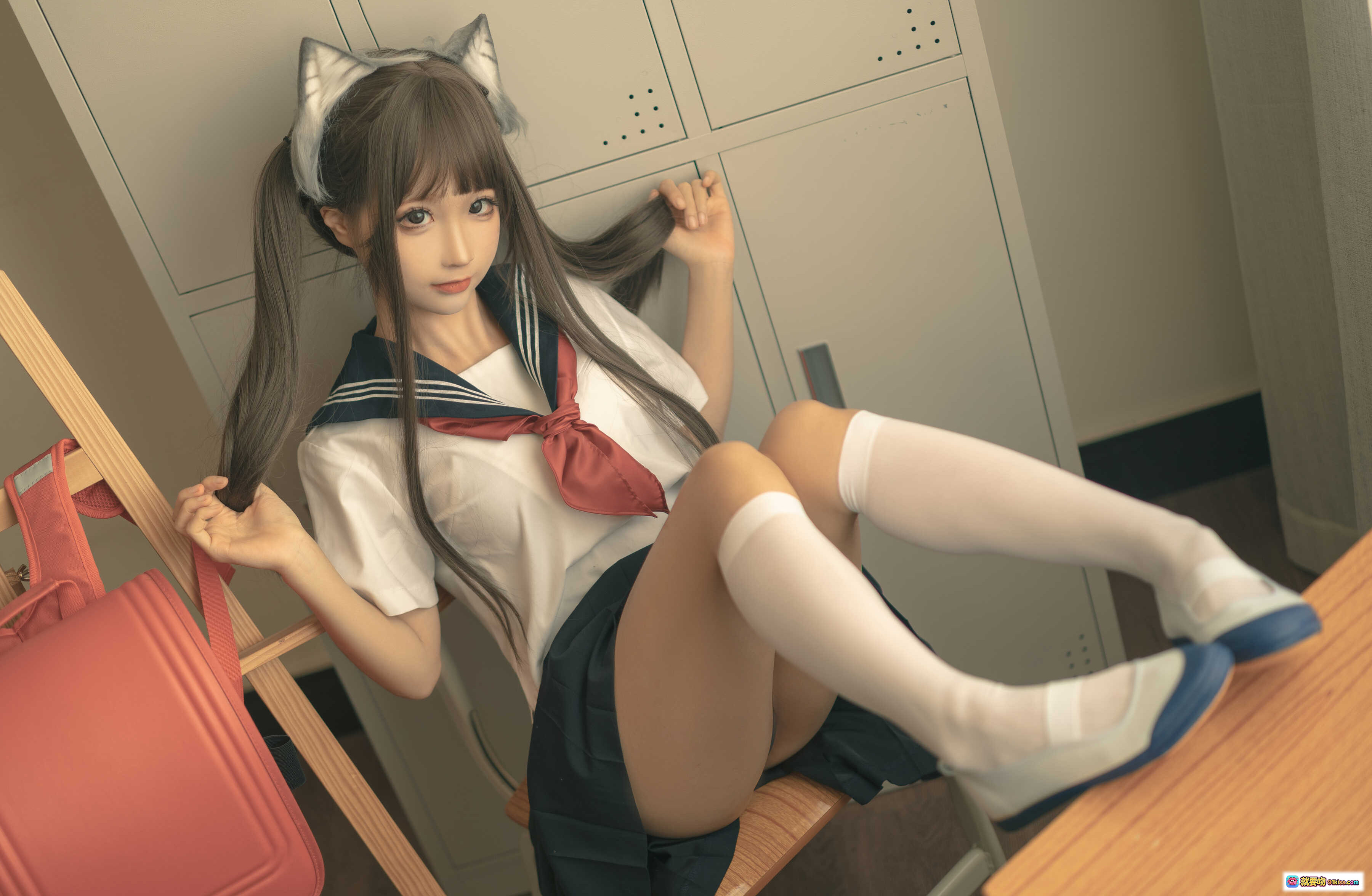 图片[4] - 蠢沫沫NO.143放学后写真 | 猫耳少女校服美腿白丝教室摆拍130P高清图集 - 就要吻