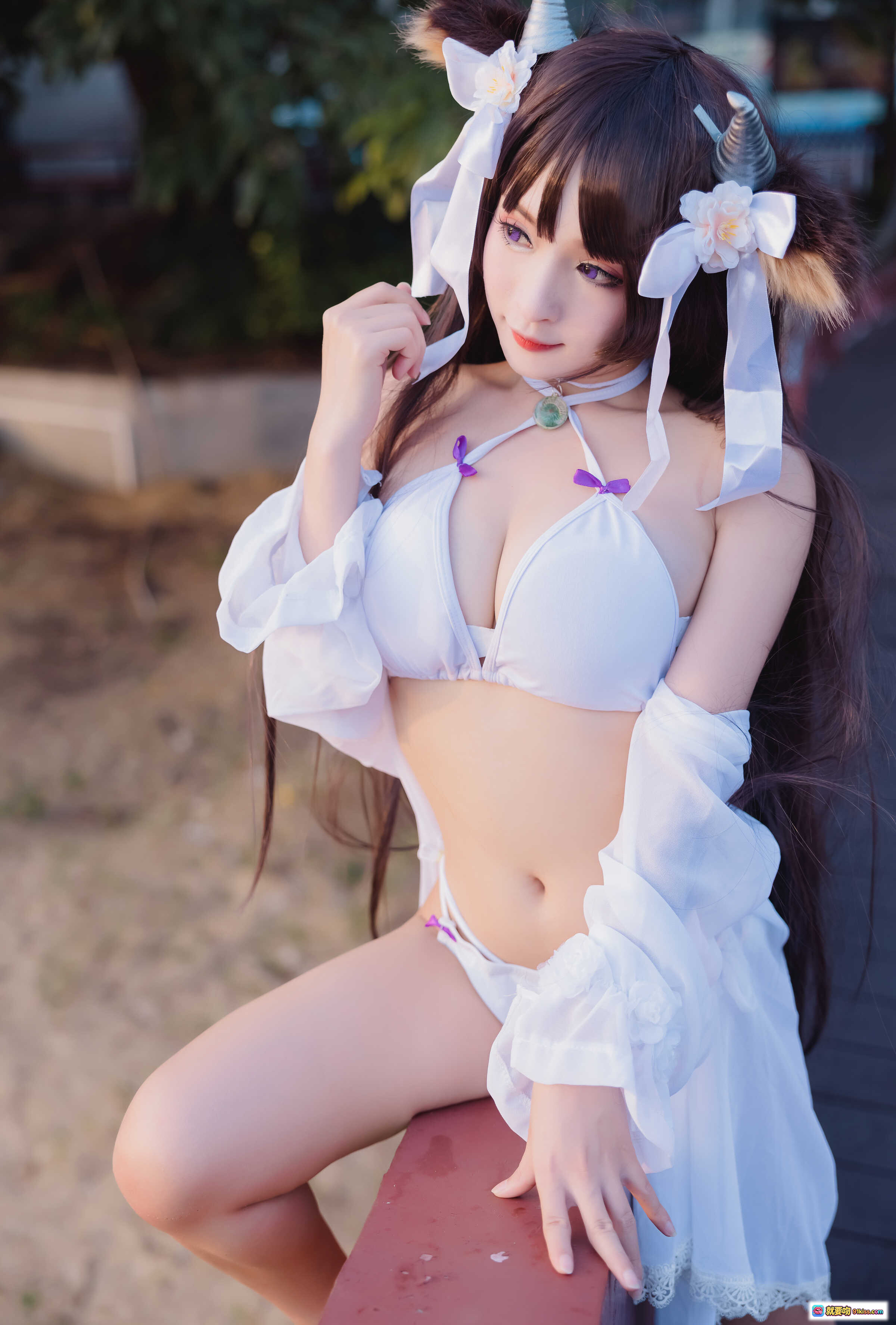 图片[6] - 九九八XY牛牛吖泳池写真｜可爱牛角发饰比基尼少女｜清新夏日泳装COS美图 - 就要吻