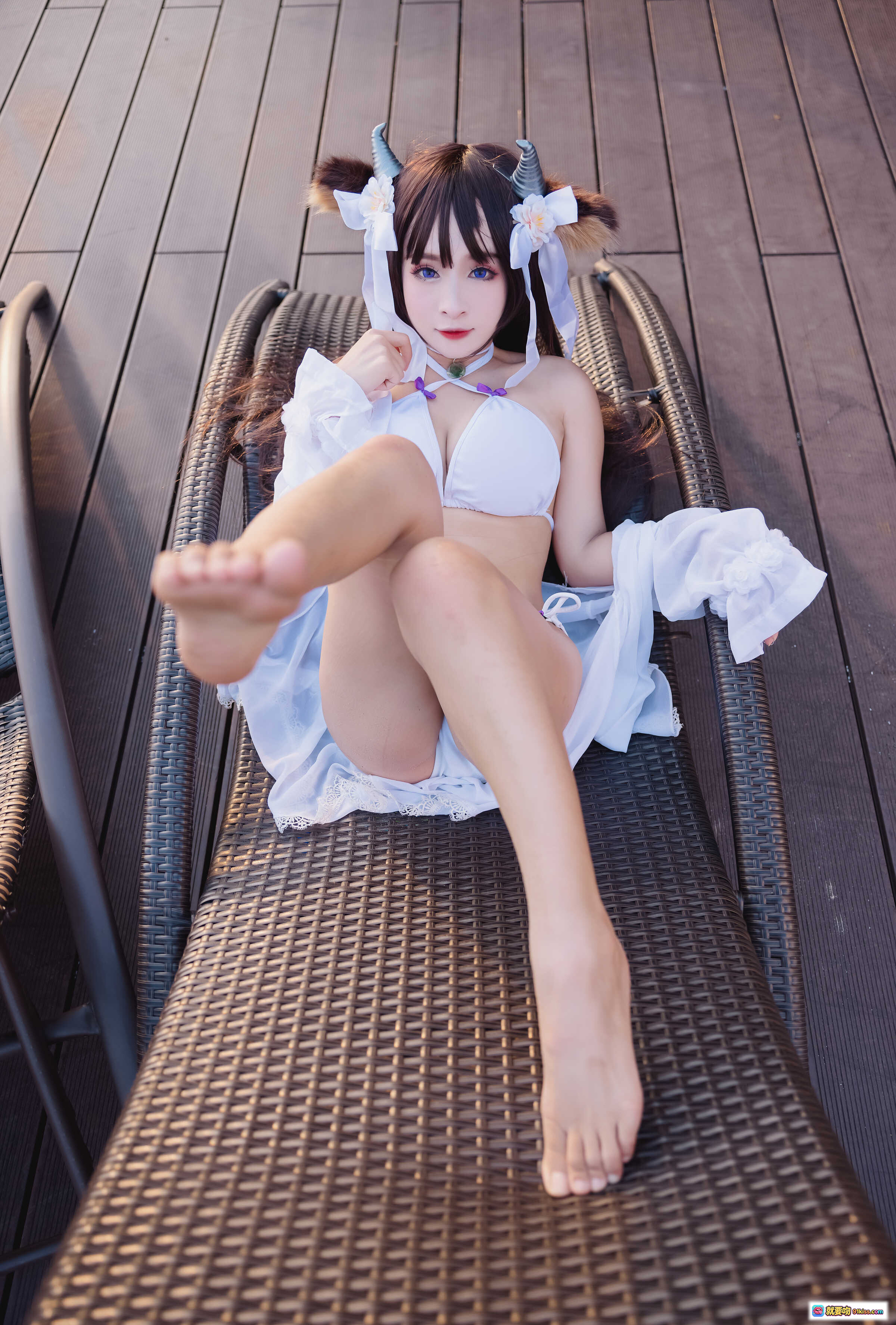 图片[5] - 九九八XY牛牛吖泳池写真｜可爱牛角发饰比基尼少女｜清新夏日泳装COS美图 - 就要吻