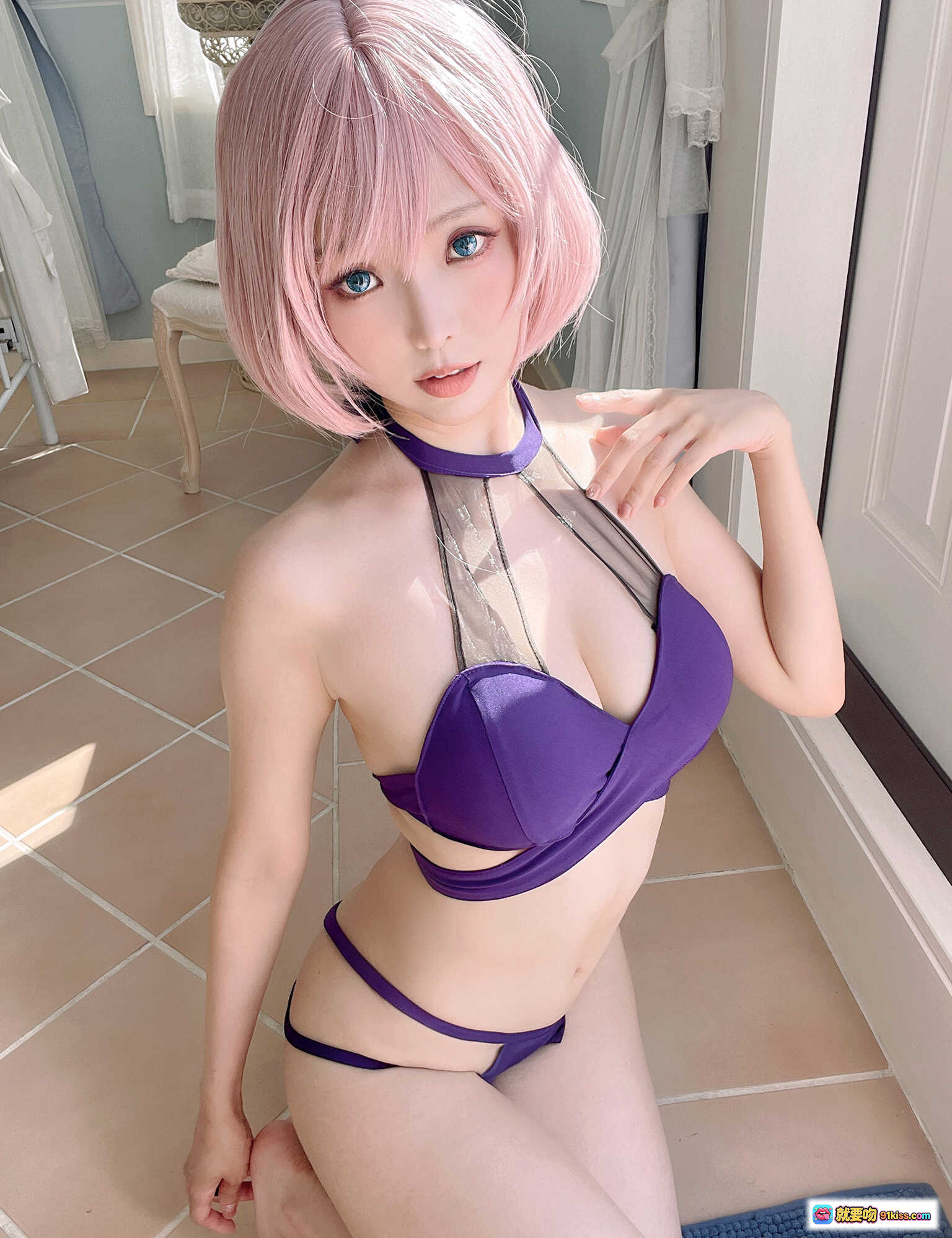 图片[2] - ElyEE子 NO.078 Mujina泳装写真 36P紫色系性感内衣造型 粉发蓝瞳日系美少女室内光影拍摄 - 就要吻