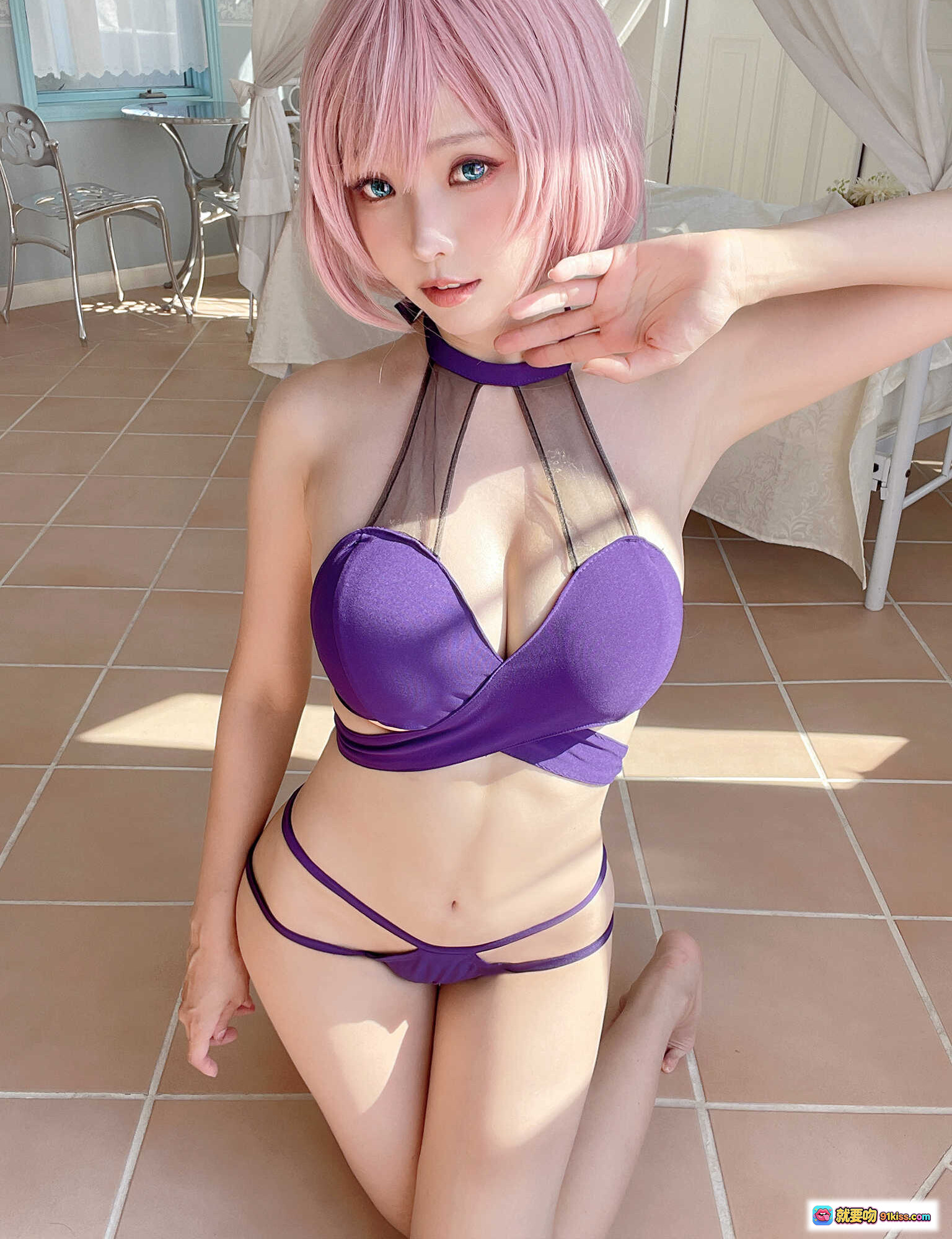 图片[7] - ElyEE子 NO.078 Mujina泳装写真 36P紫色系性感内衣造型 粉发蓝瞳日系美少女室内光影拍摄 - 就要吻