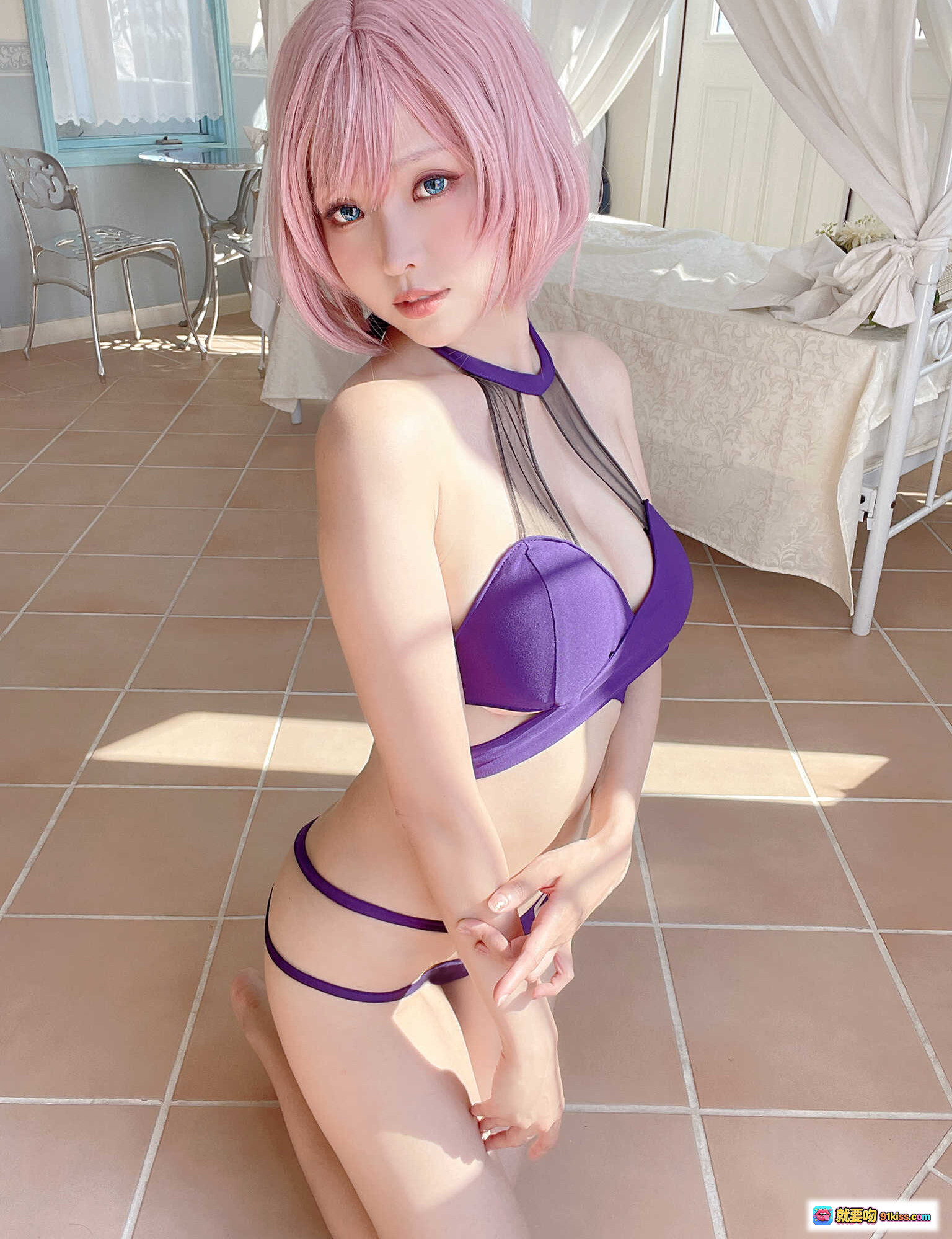 图片[8] - ElyEE子 NO.078 Mujina泳装写真 36P紫色系性感内衣造型 粉发蓝瞳日系美少女室内光影拍摄 - 就要吻