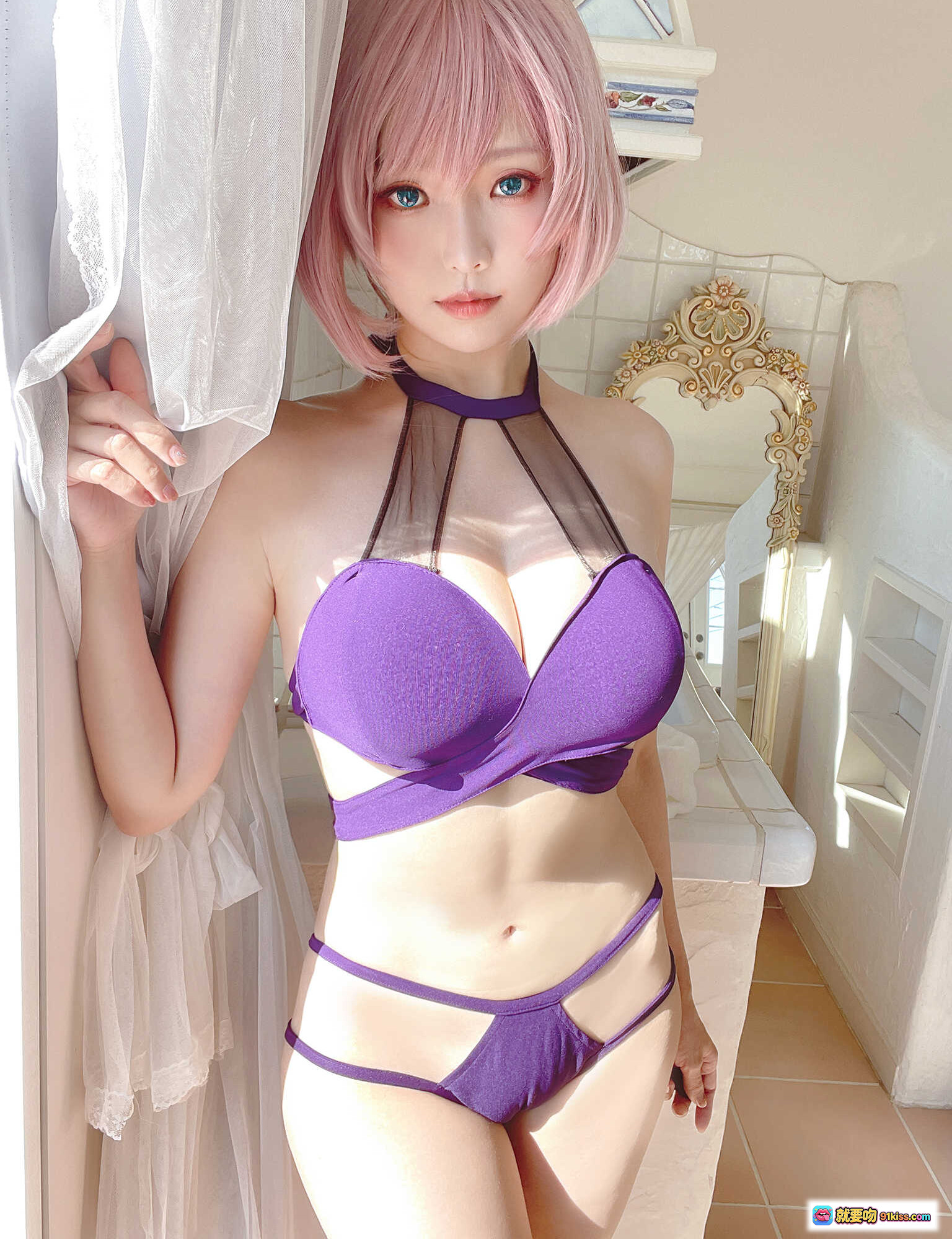 图片[10] - ElyEE子 NO.078 Mujina泳装写真 36P紫色系性感内衣造型 粉发蓝瞳日系美少女室内光影拍摄 - 就要吻