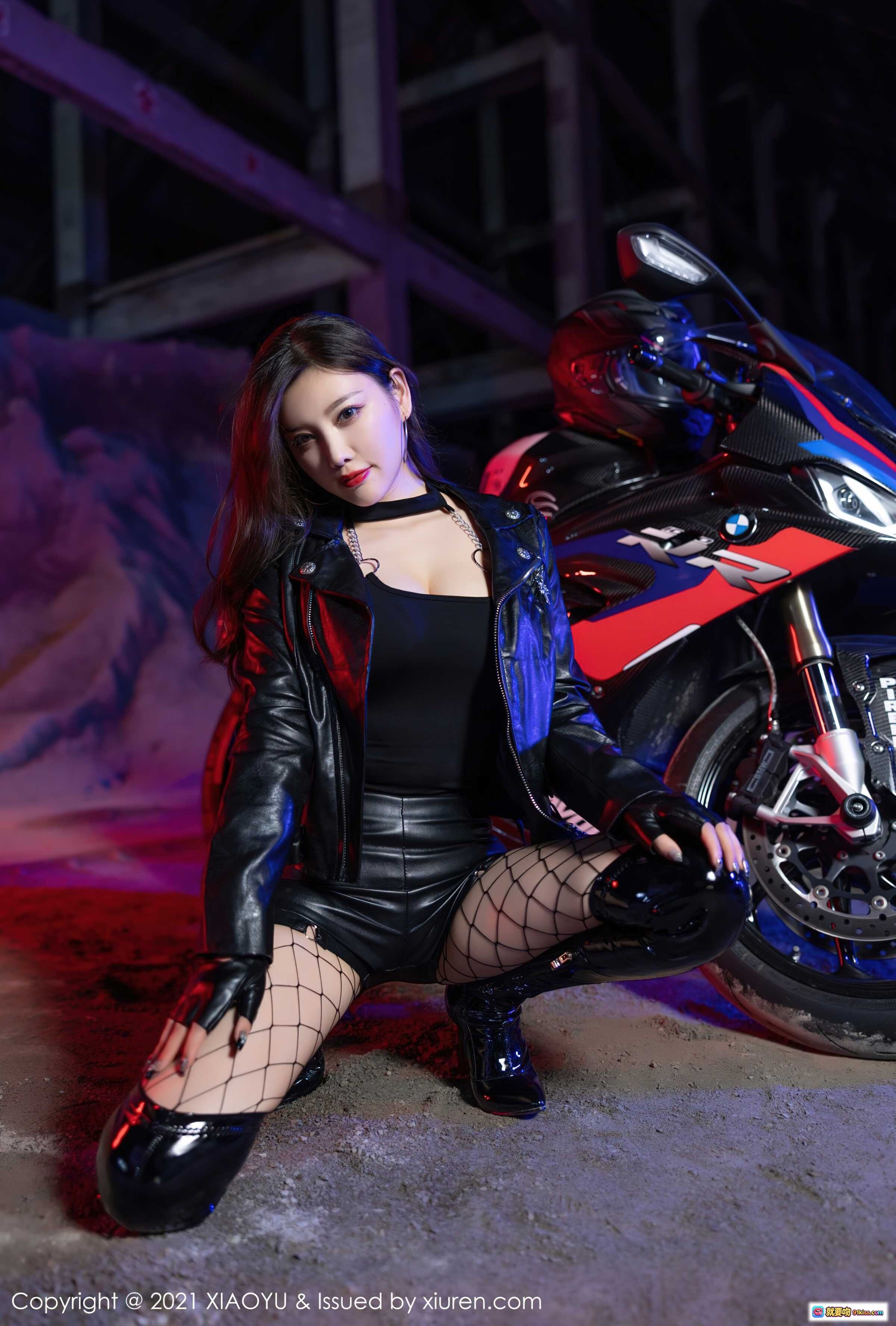 图片[7] - 杨晨晨机车写真 | 黑皮衣渔网袜长靴 | 摩托车性感美女 | XIAOYU Vol.638 2021.10.22 - 就要吻