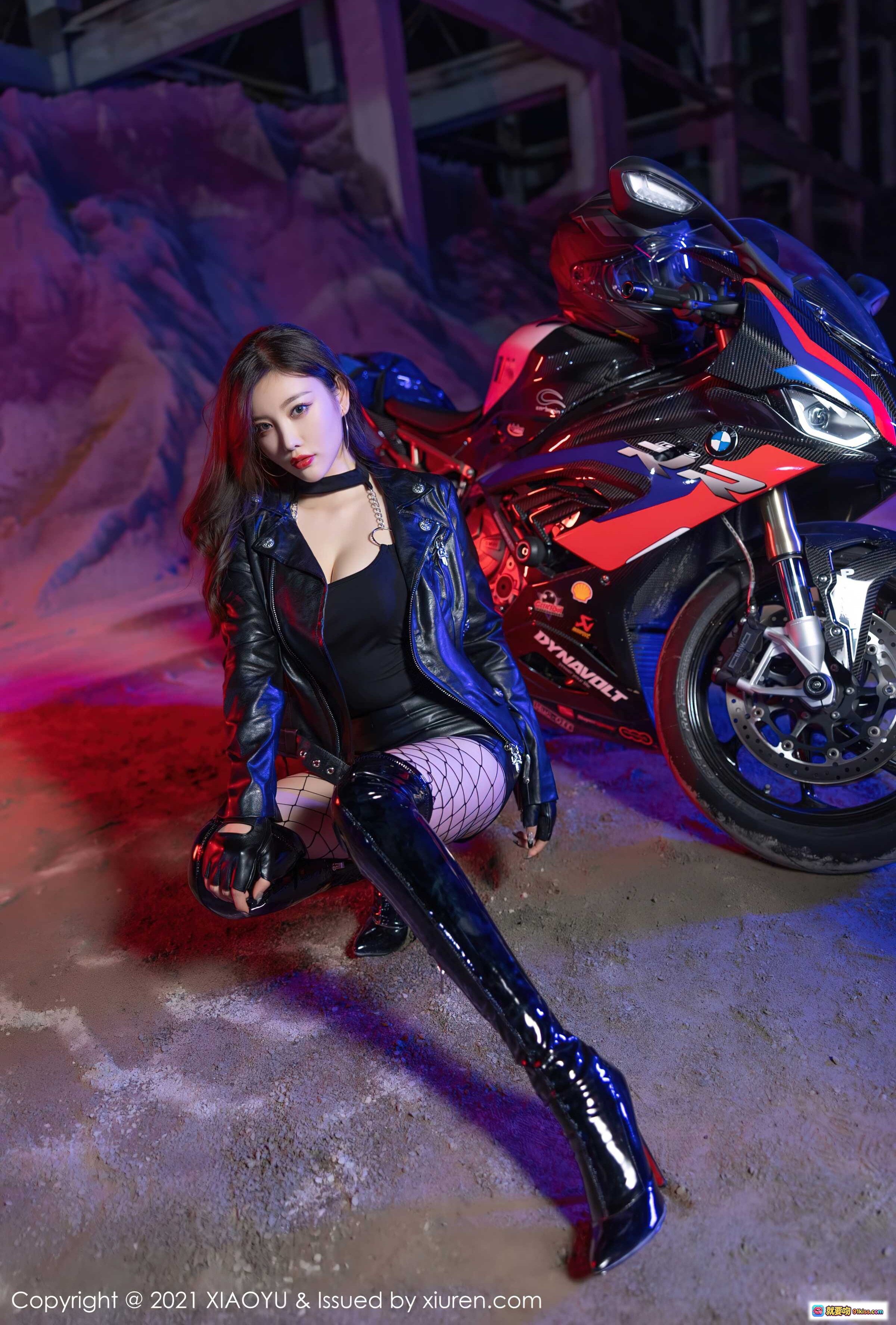 图片[10] - 杨晨晨机车写真 | 黑皮衣渔网袜长靴 | 摩托车性感美女 | XIAOYU Vol.638 2021.10.22 - 就要吻