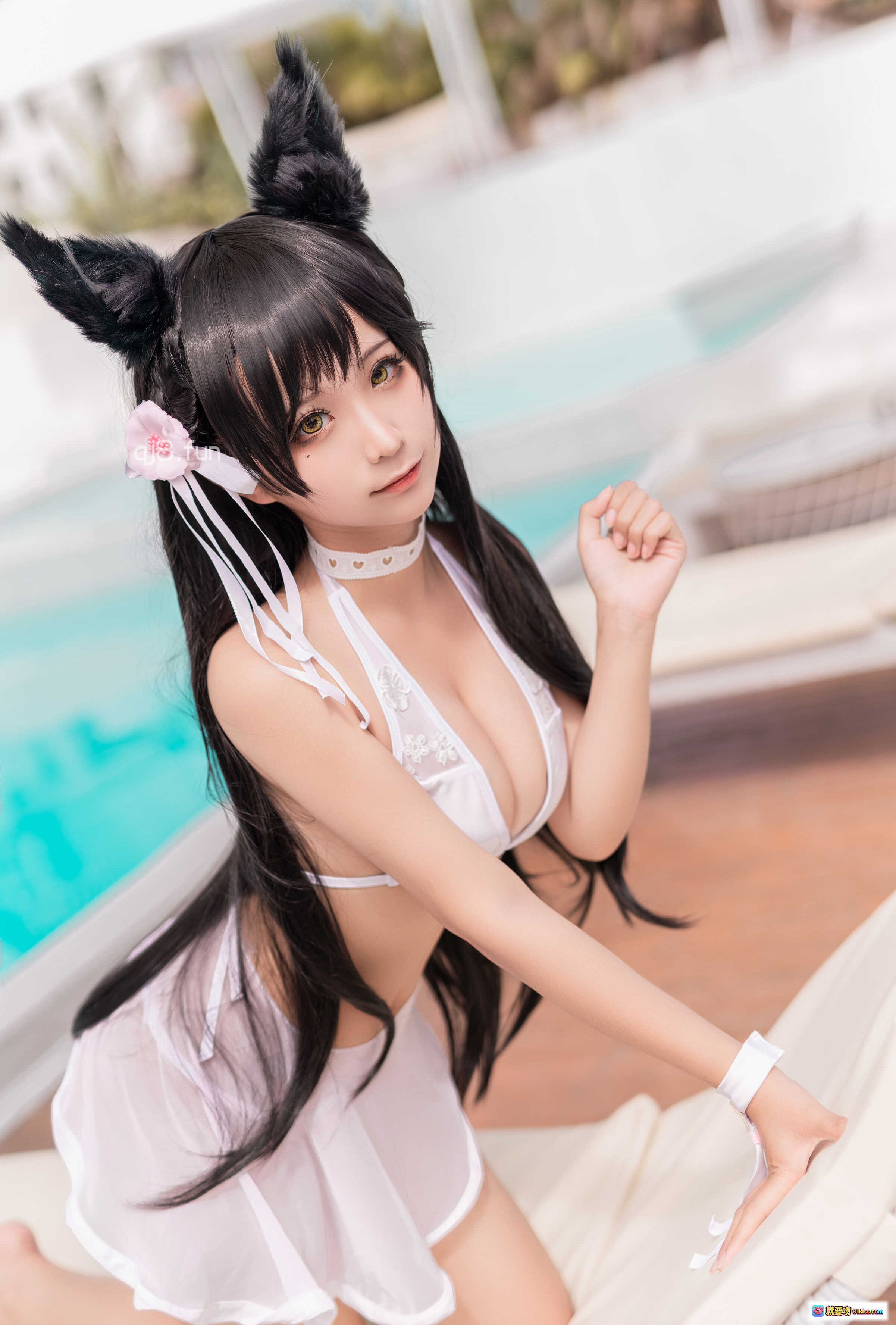 图片[4] - 蠢沫沫NO.138爱宕犬系泳装cos写真-黑发猫耳白裙泳池边性感少女写真集 - 就要吻