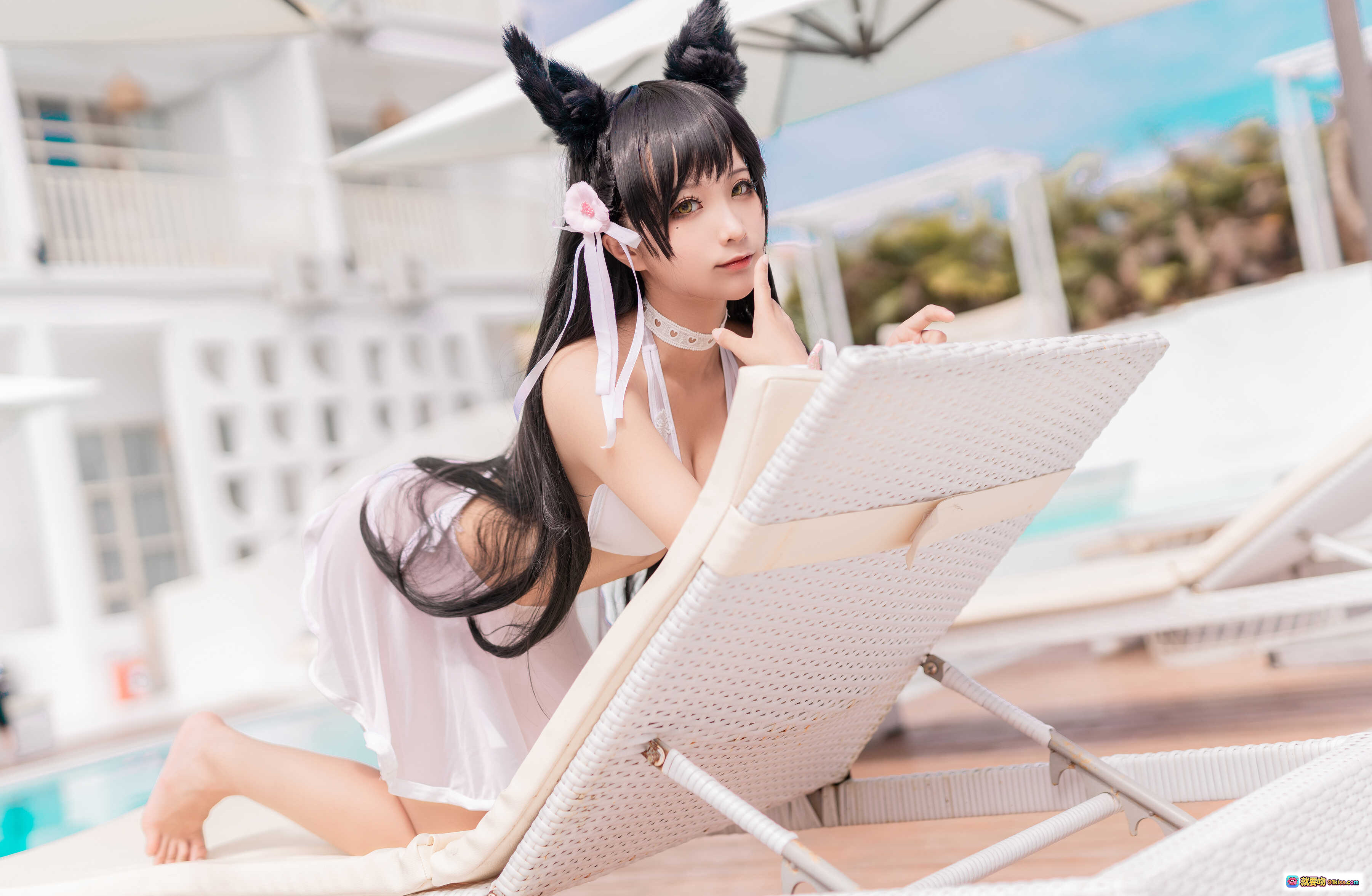 图片[3] - 蠢沫沫NO.138爱宕犬系泳装cos写真-黑发猫耳白裙泳池边性感少女写真集 - 就要吻
