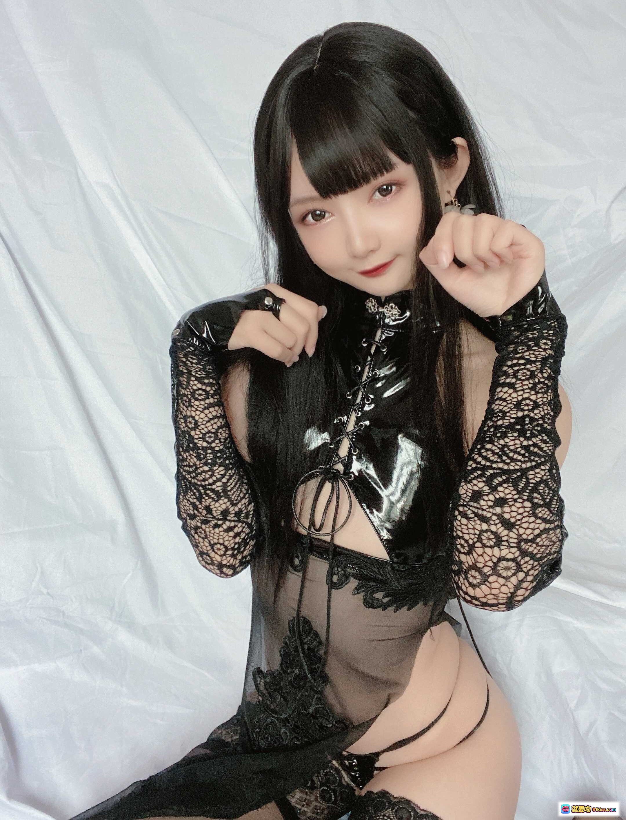 图片[6] - 51酱 NO.006 靡烟 黑色蕾丝内衣写真 透明薄纱蝴蝶团扇美少女 35P高清图集 - 就要吻